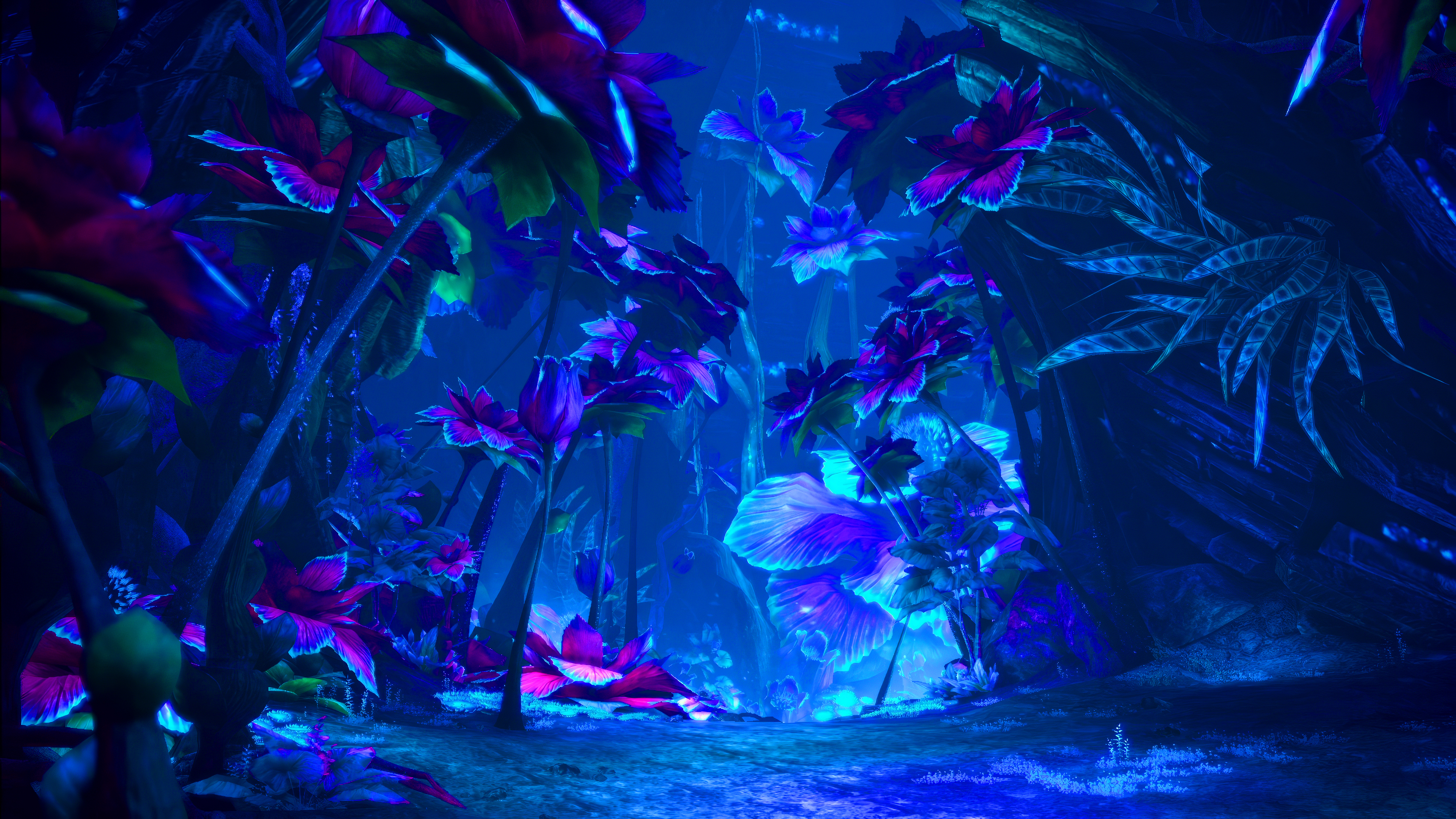 Video Game Art Glowing Night Exotic Plants Blue Neon 3840x2160