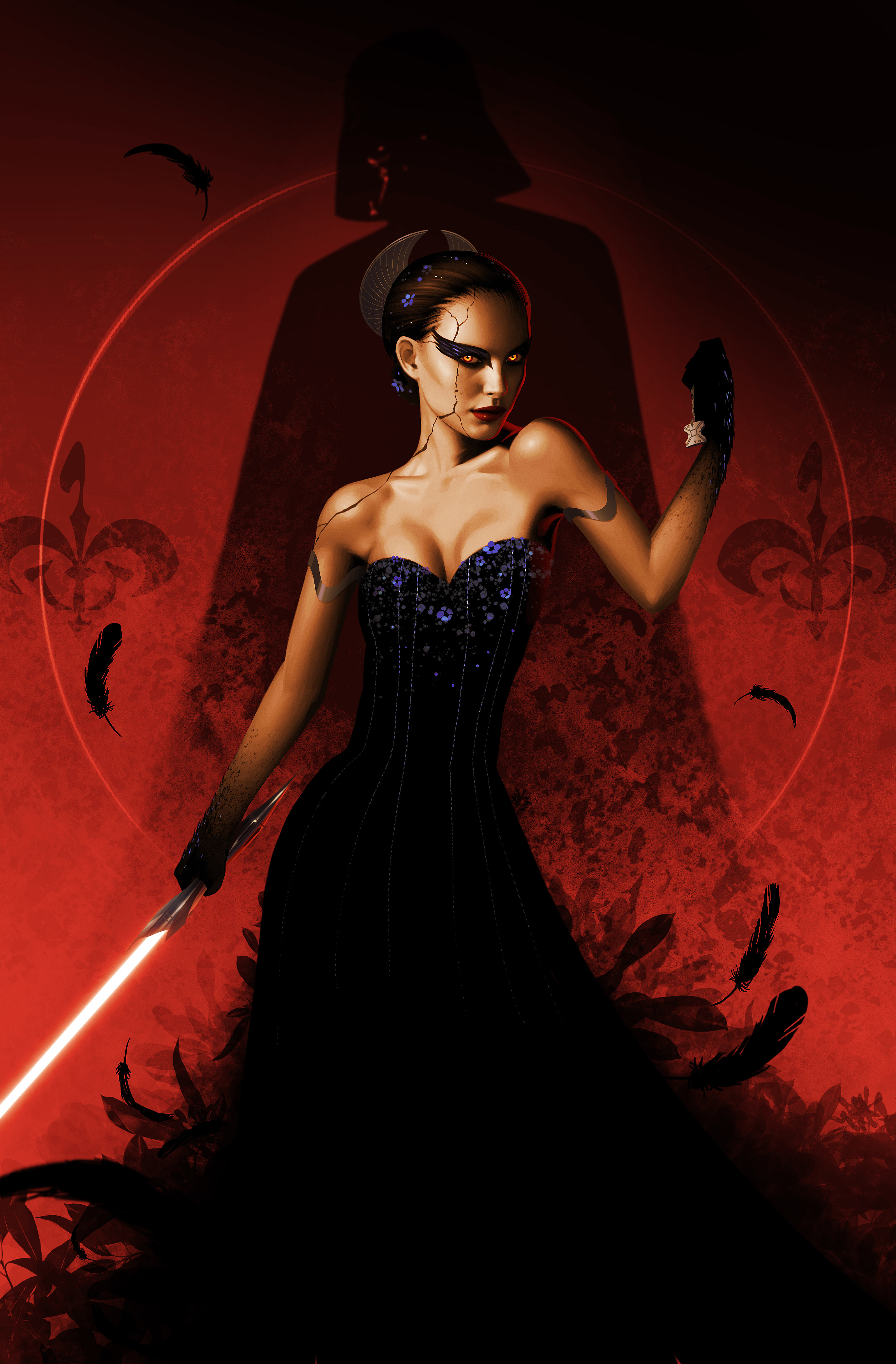 Star Wars Anakin Skywalker Padme Amidala Darth Vader Sith Red Background Lightsaber Red Movies Digit 2300x3500