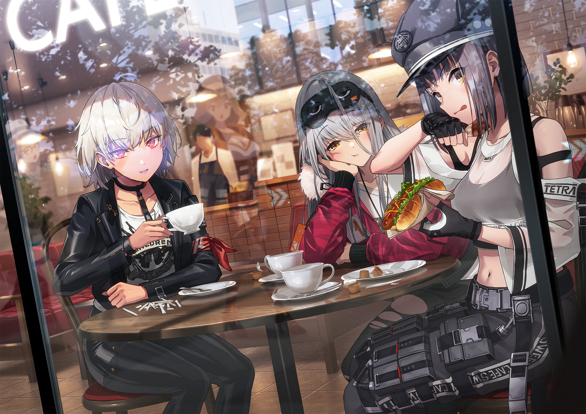 Anime Girls Cafe Looking At Viewer 2000x1413