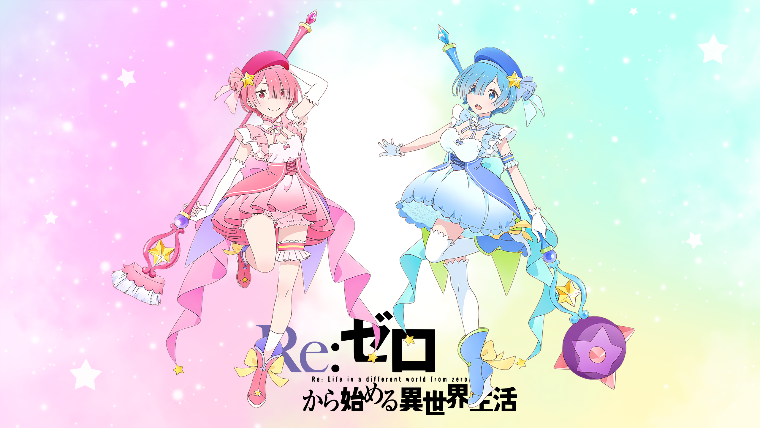 Anime Anime Girls Re Zero Kara Hajimeru Isekai Seikatsu Rem Re Zero Ram Re Zero Simple Background Co 2560x1440