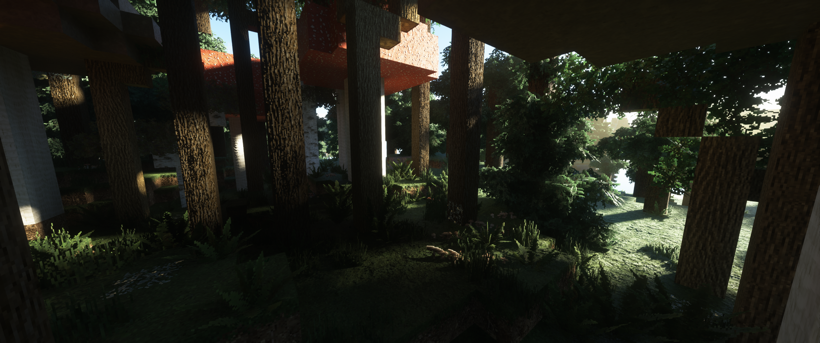 Minecraft Shaders Forest Video Games Video Game Landscape Mojang 3440x1440