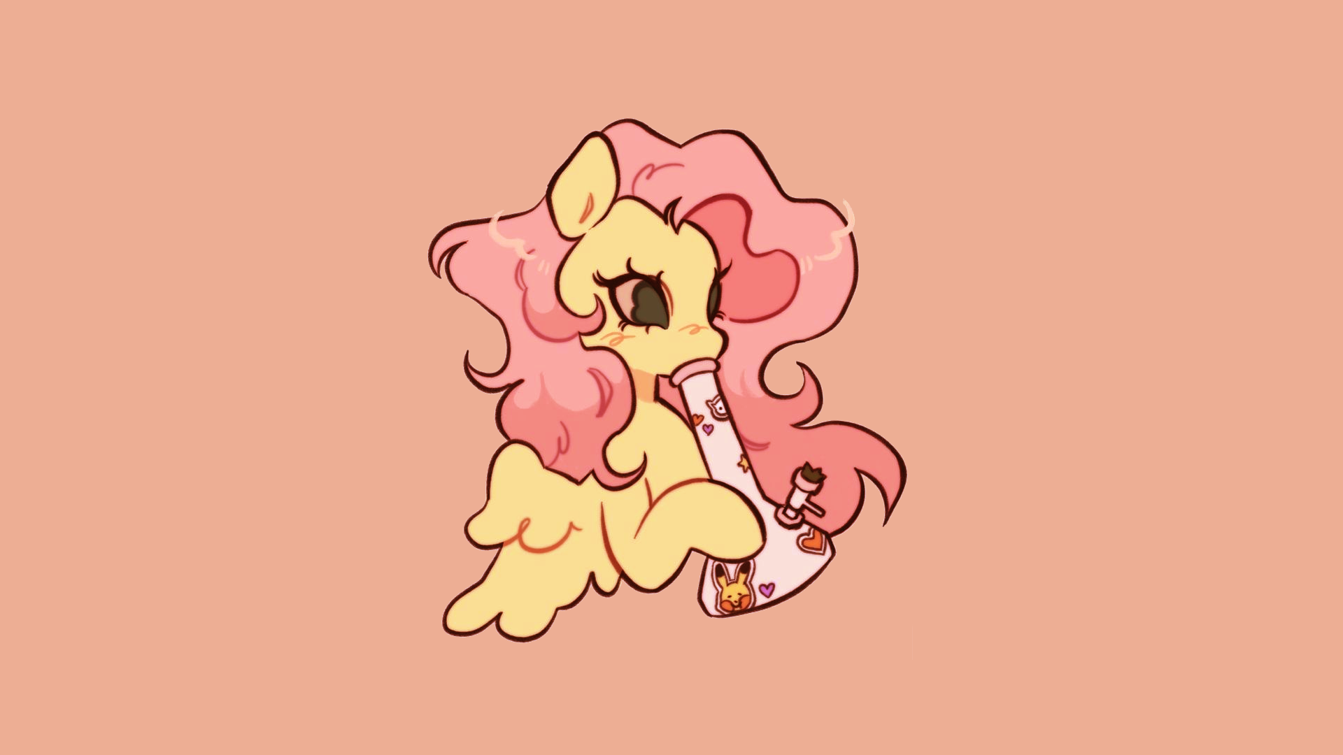 Bong Pink Hair My Little Pony Fluttershy Yellow Skin Green Eyes Eyelashes Wings Pegasus Stickers Yam 1920x1080