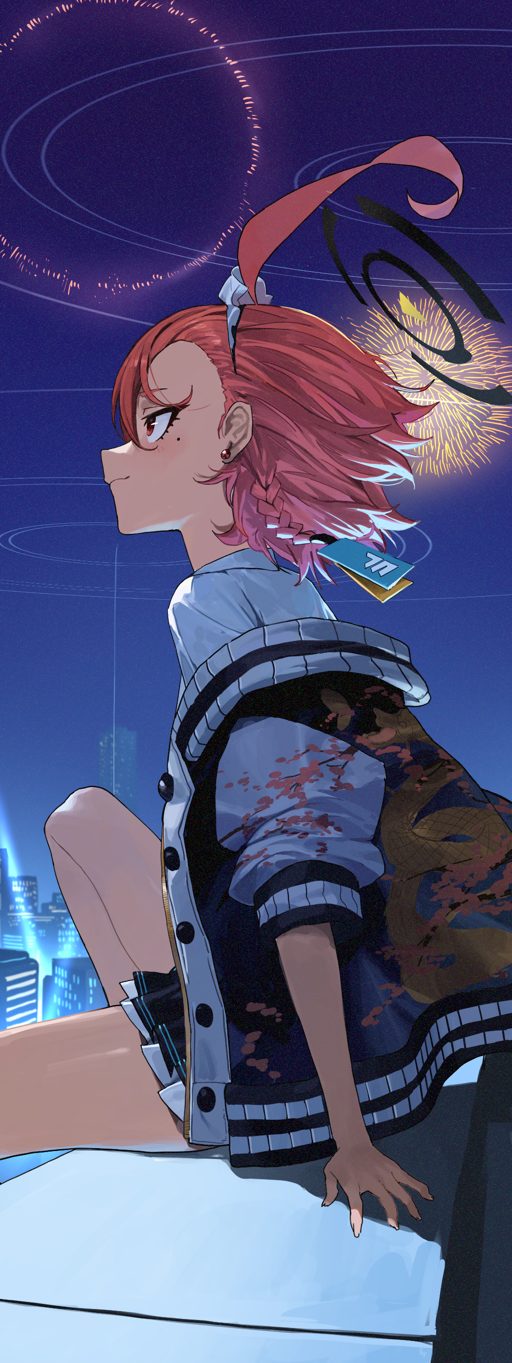 Mikamo Neru Blue Archive Portrait Display Redhead Anime Girls Night Fireworks 1025x2727