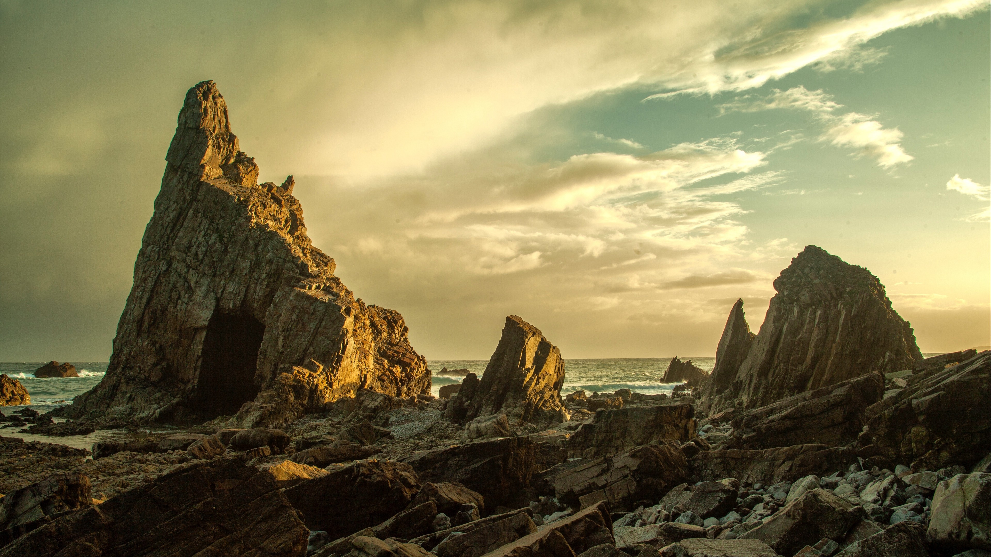 Scenery Water Nature Stone Island Rocks Clouds Beach Shore 3840x2160