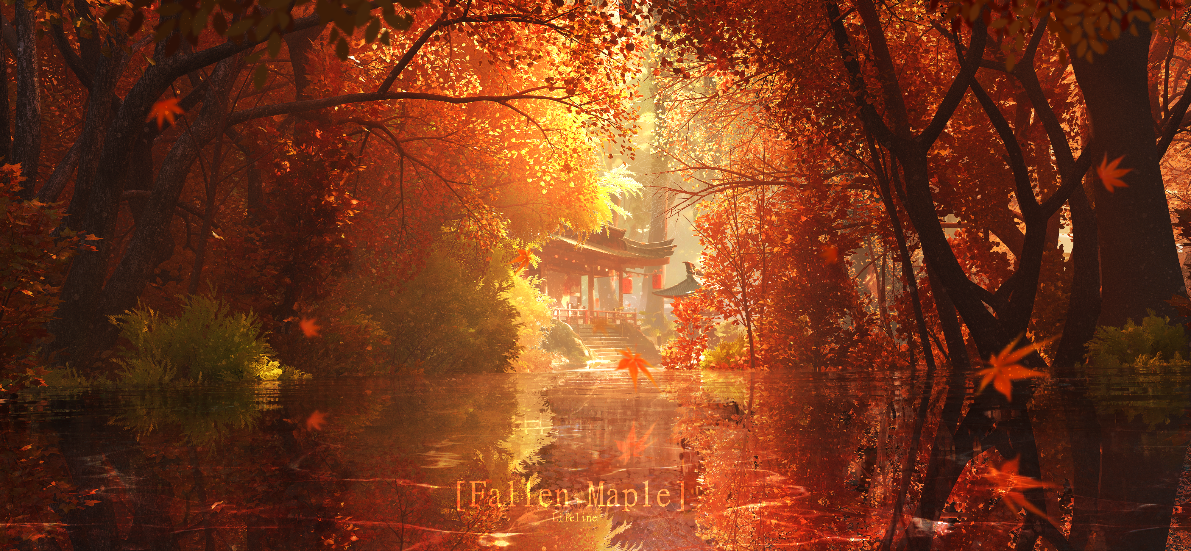 Lifeline Digital Art Artwork Illustration Nature River Water Forest Trees Leaves Sunlight Reflection 4000x1852