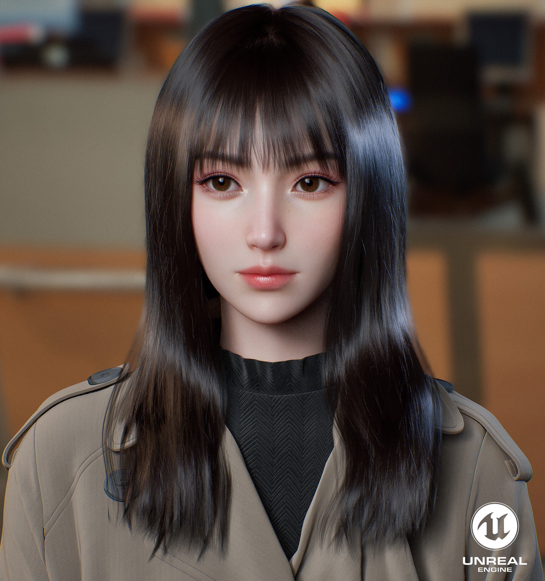 Chen Wang CGi Women Dark Hair Portrait Casual 1828x1949