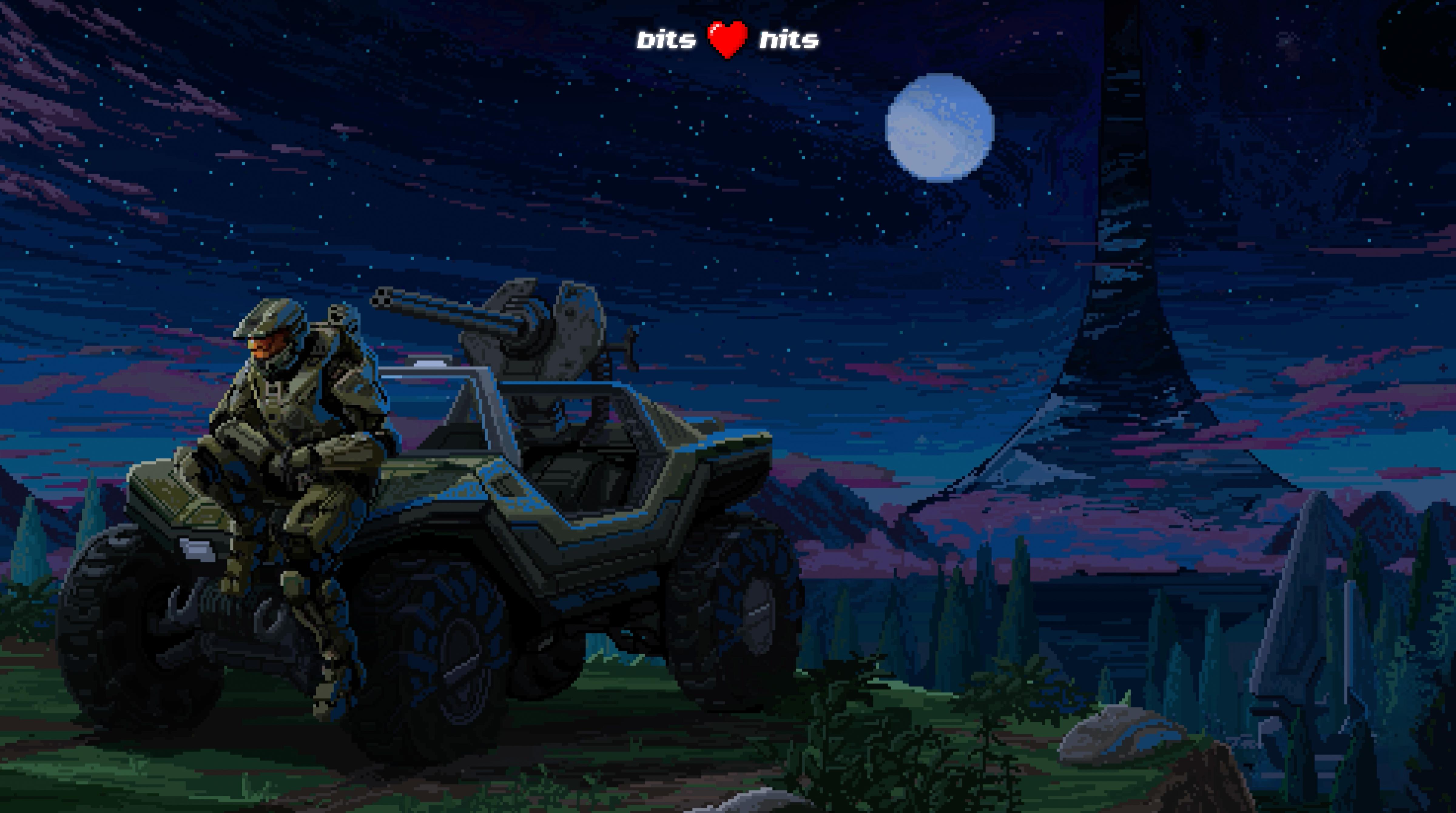 Halo 2 Halo CE Halo Wars Pixel Art Night Warthog Digital Art Video Games 4800x2680