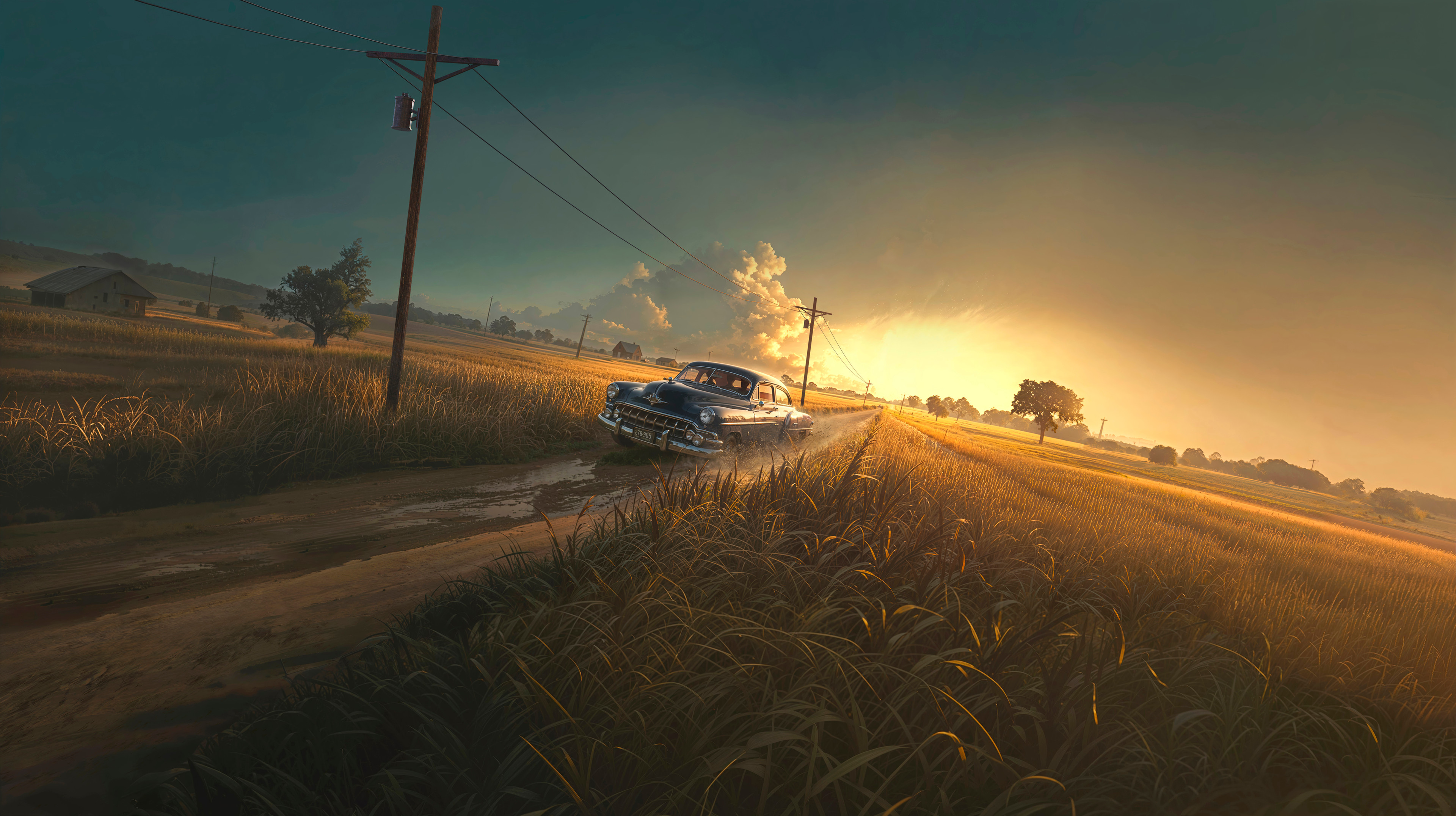 Guillem H Pongiluppi Digital Art Artwork Illustration Vehicle Car Landscape Road Daylight Field Natu 3840x2152