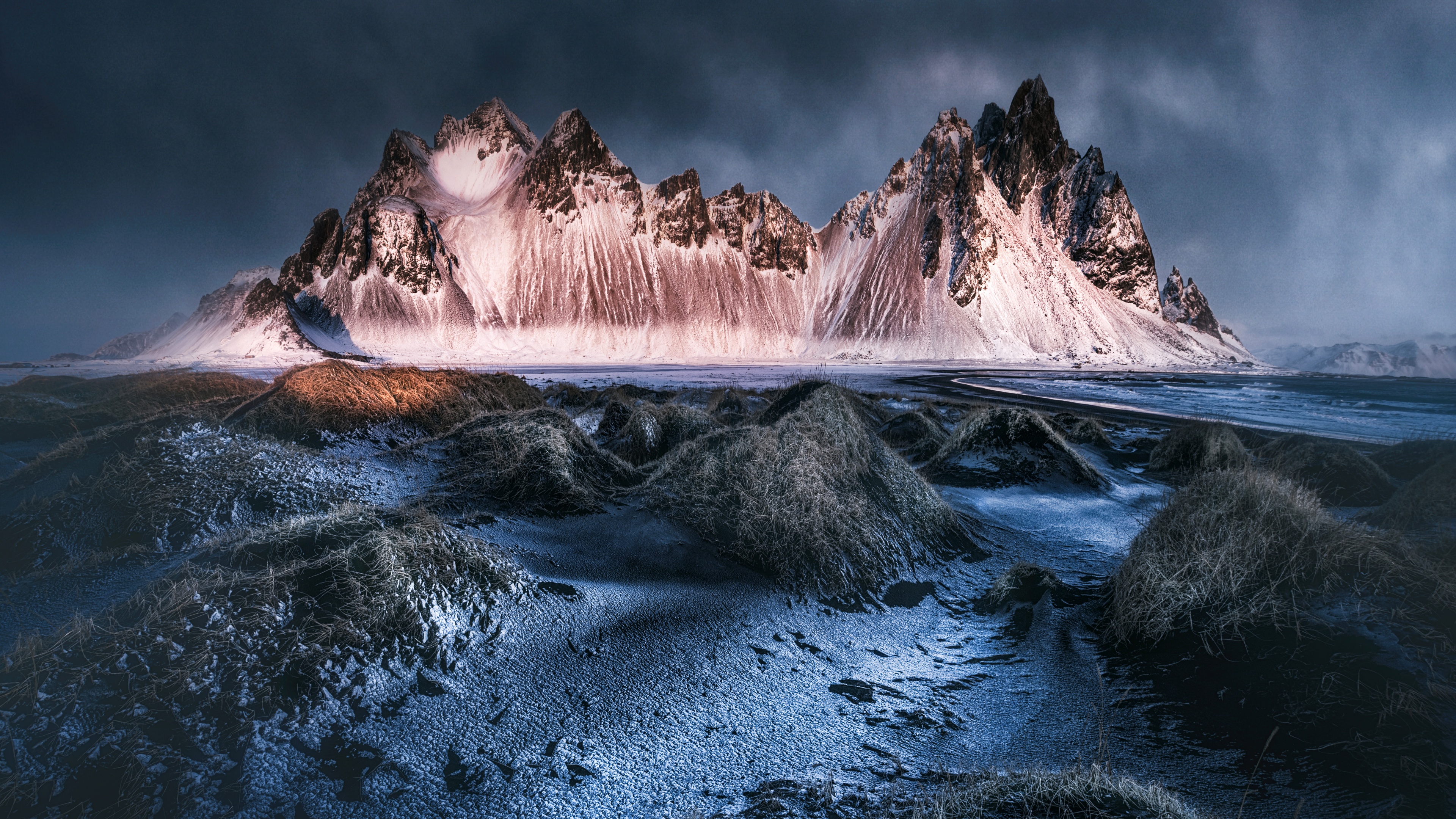 Photography Landscape Mountains Nature Vestrahorn Iceland Sand Beach Sunlight Stokksnes 4K 3840x2160