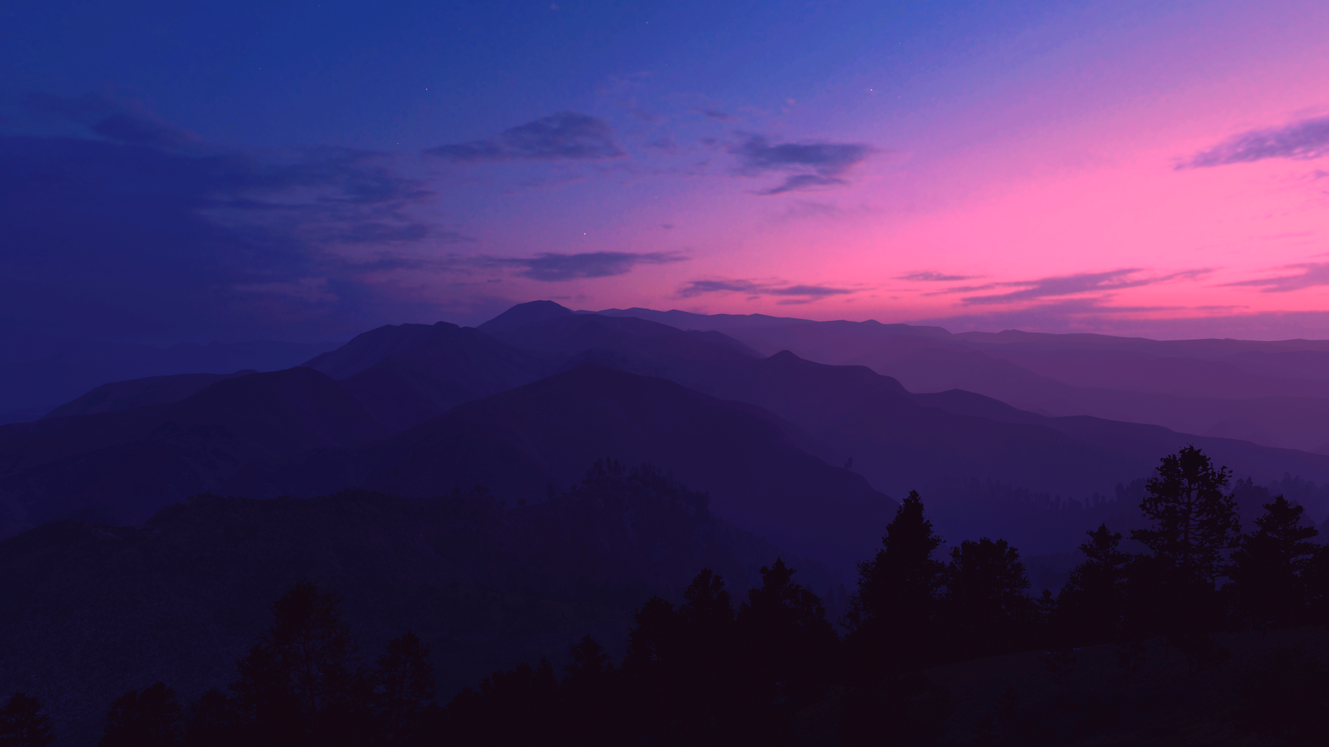 Video Games Forza Forza Horizon 5 Landscape Sky Clouds Hills Mountains Trees Dark Night Blue Purple  1920x1080