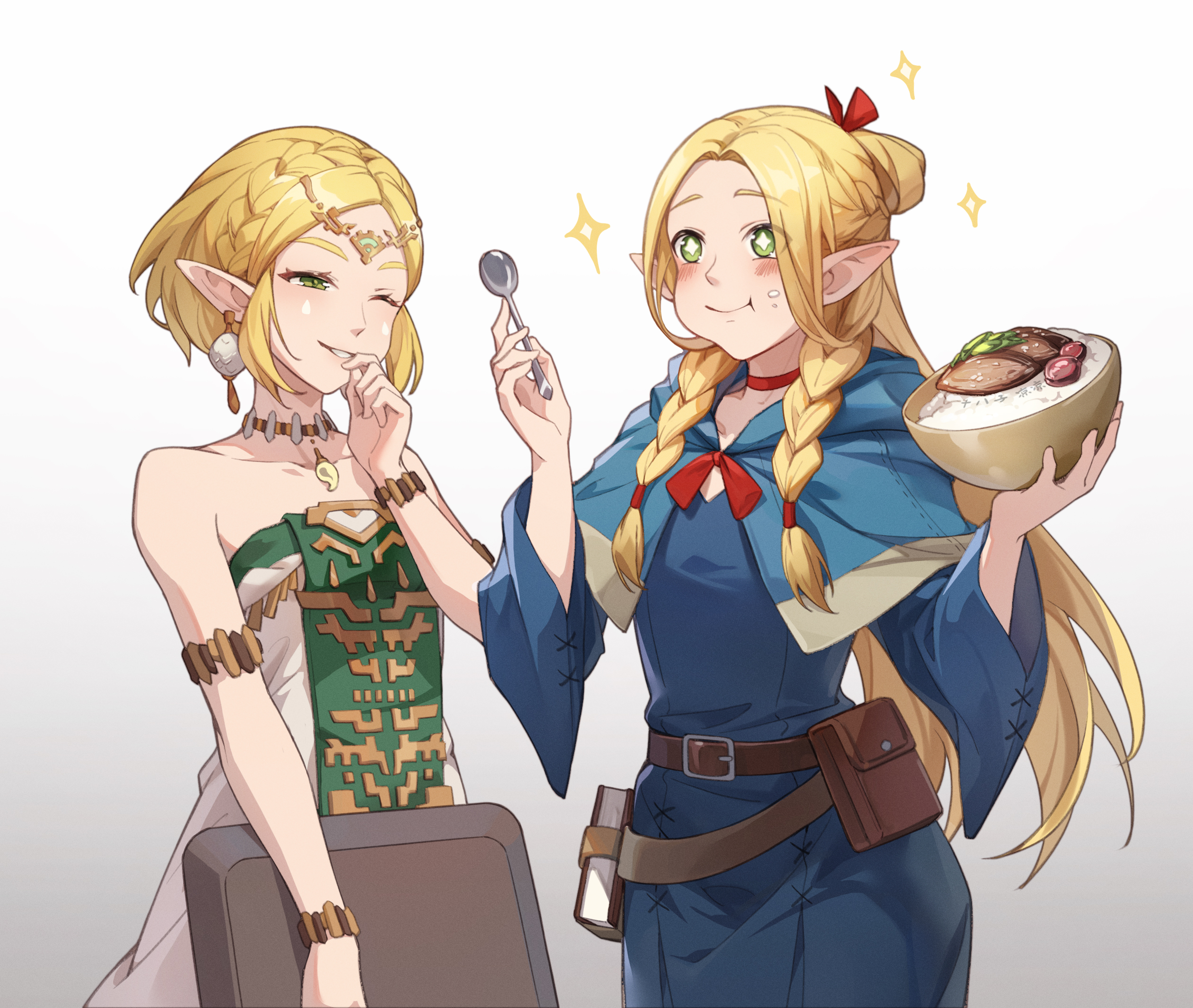 Delicious In Dungeon Elves The Legend Of Zelda Eating Marcille Donato Crossover Simple Background Po 2521x2130