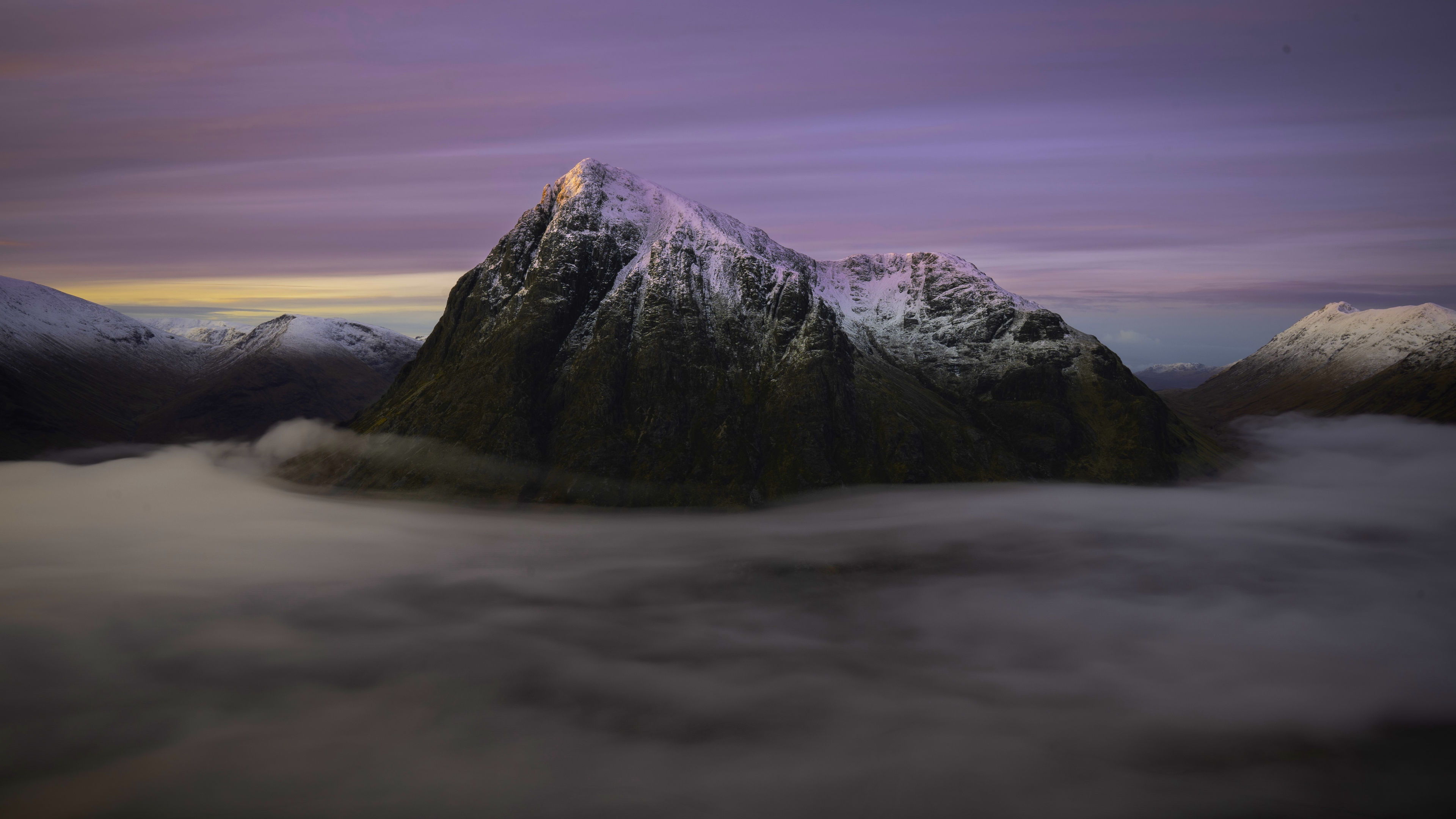 Nature Landscape Mountains Clouds Mist Sky Snow Snowy Peak Buachaille Etive Mor Scotland 3840x2160