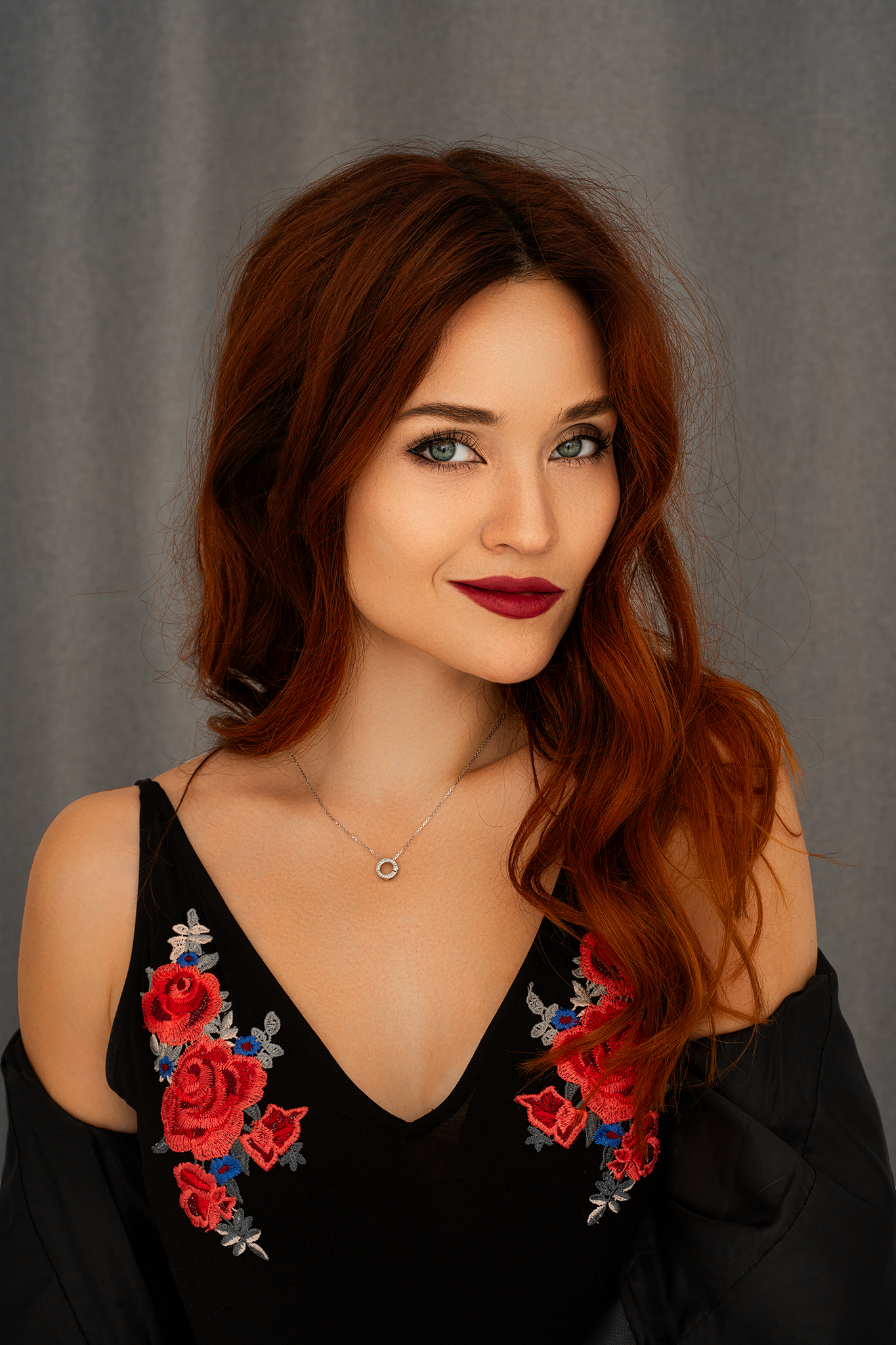 Dmitry Shulgin Women Redhead Smiling Lipstick Flowers 1365x2048