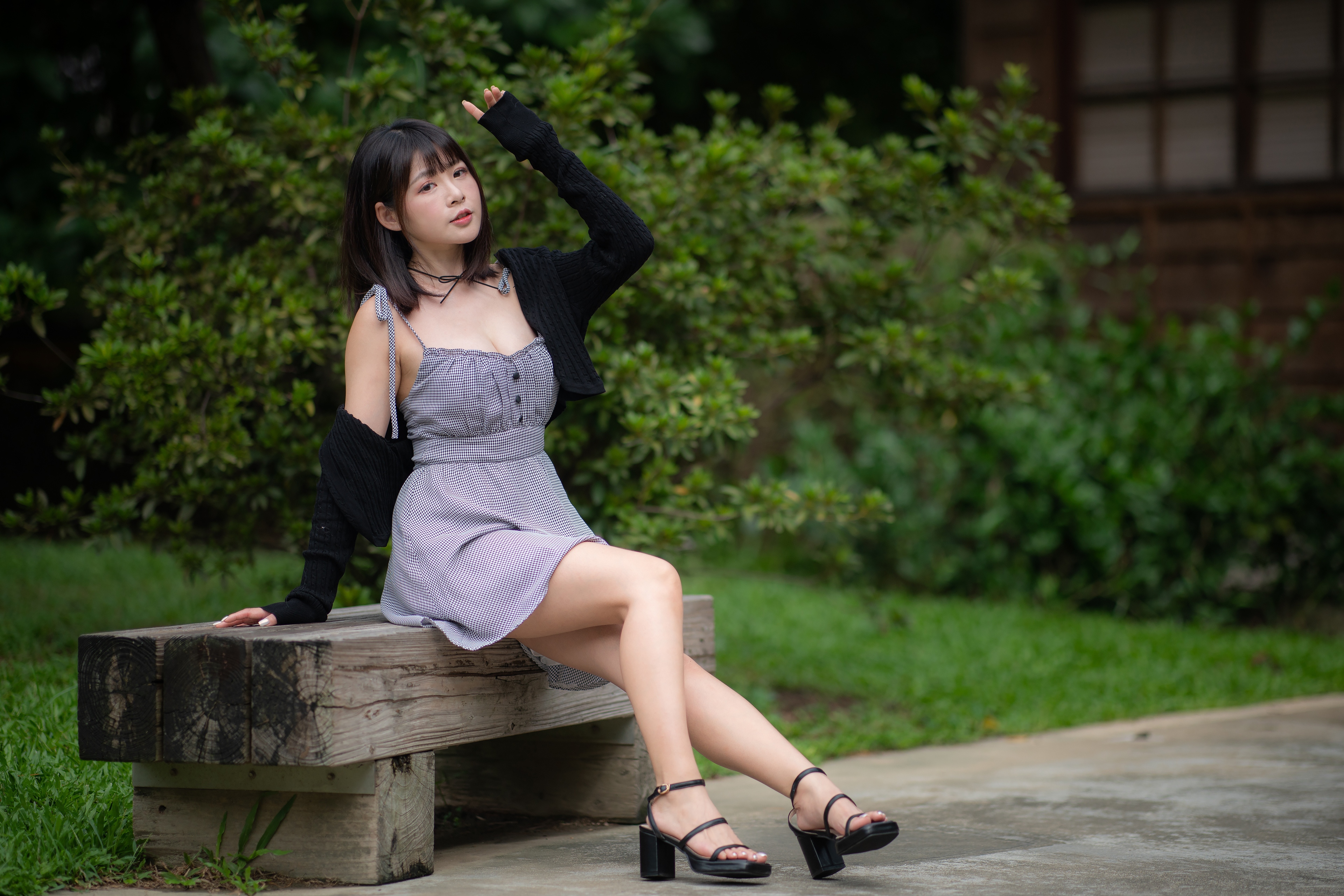Asian Model Women Dark Hair Sitting Barefoot Sandal 3840x2561