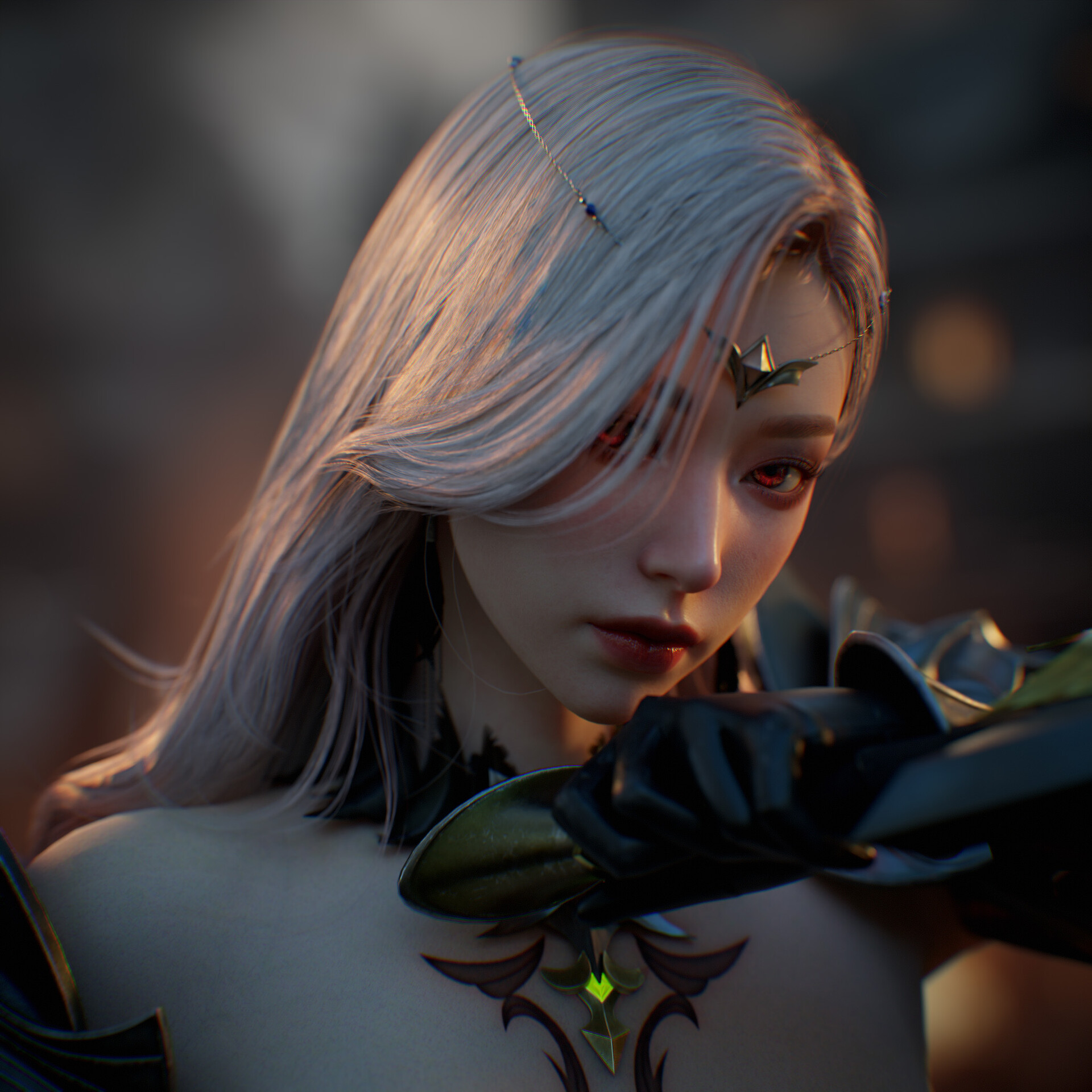 AHyun Kim CGi Women Tiaras Red Eyes Armor Portrait 1920x1920