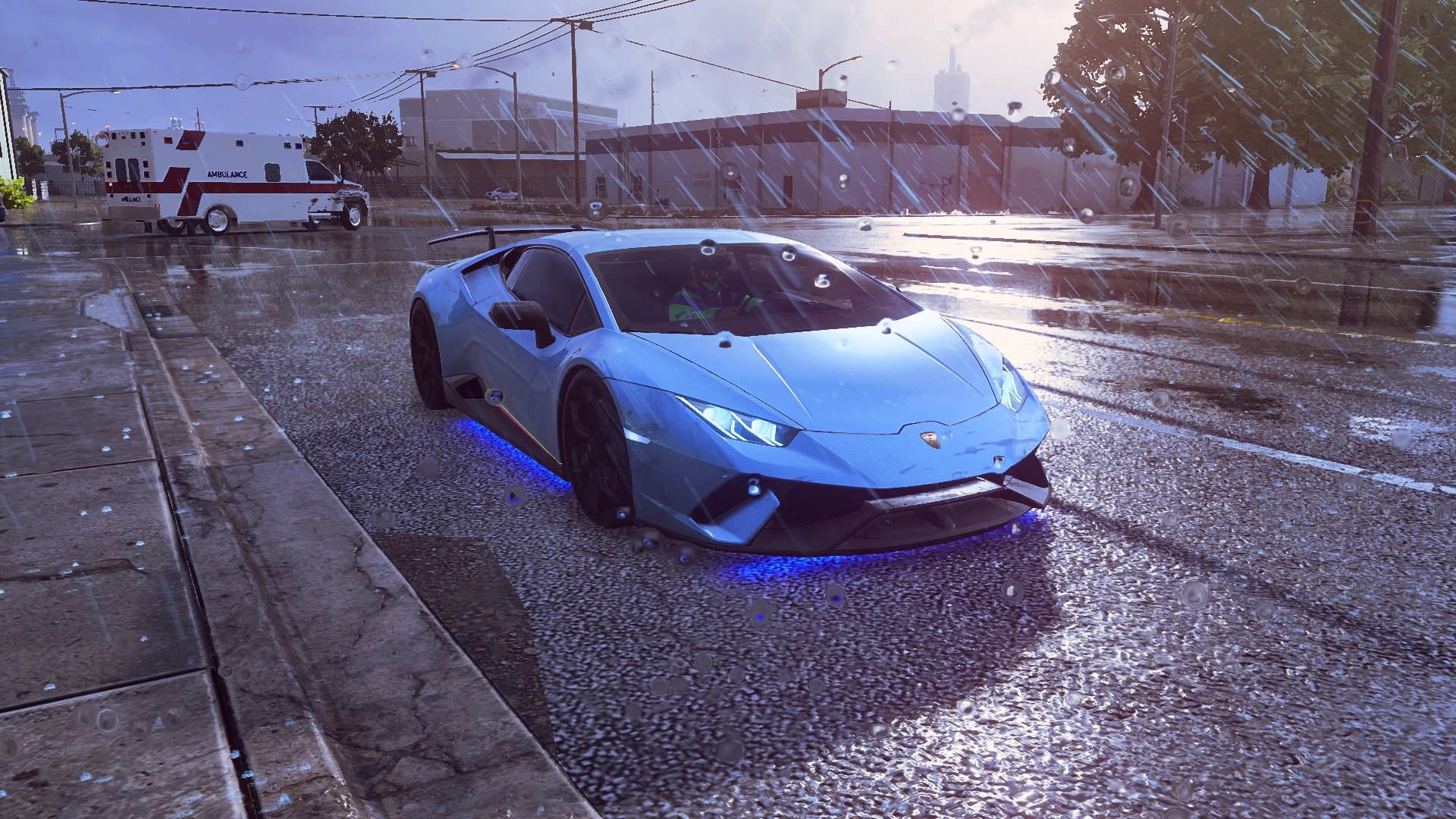 Car Need For Speed Heat Lamborghini Huracan Light Blue Ambulances Rain 1920x1080