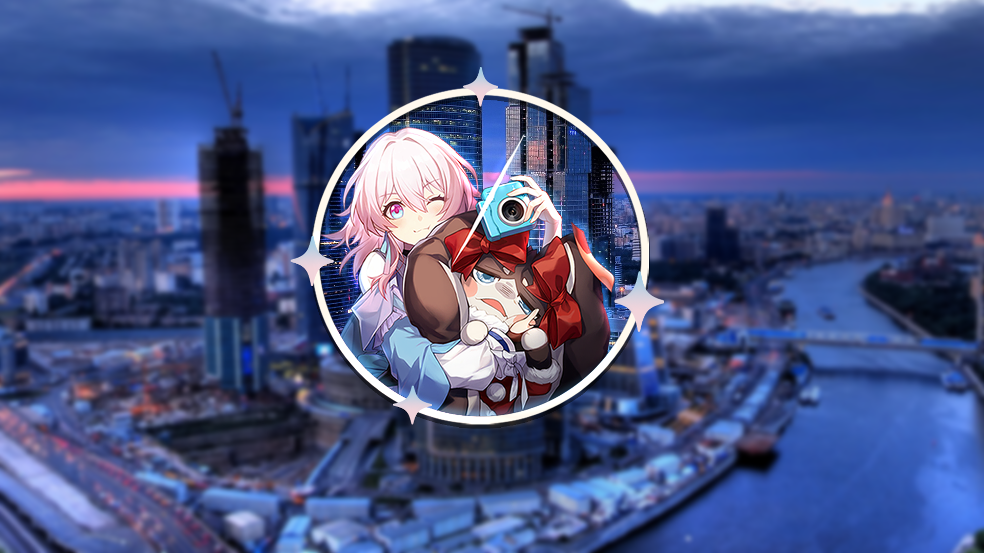 HoYoverse Honkai Star Rail Picture In Picture Anime Girls Urban Cityscape River March 7th Honkai Sta 1920x1080