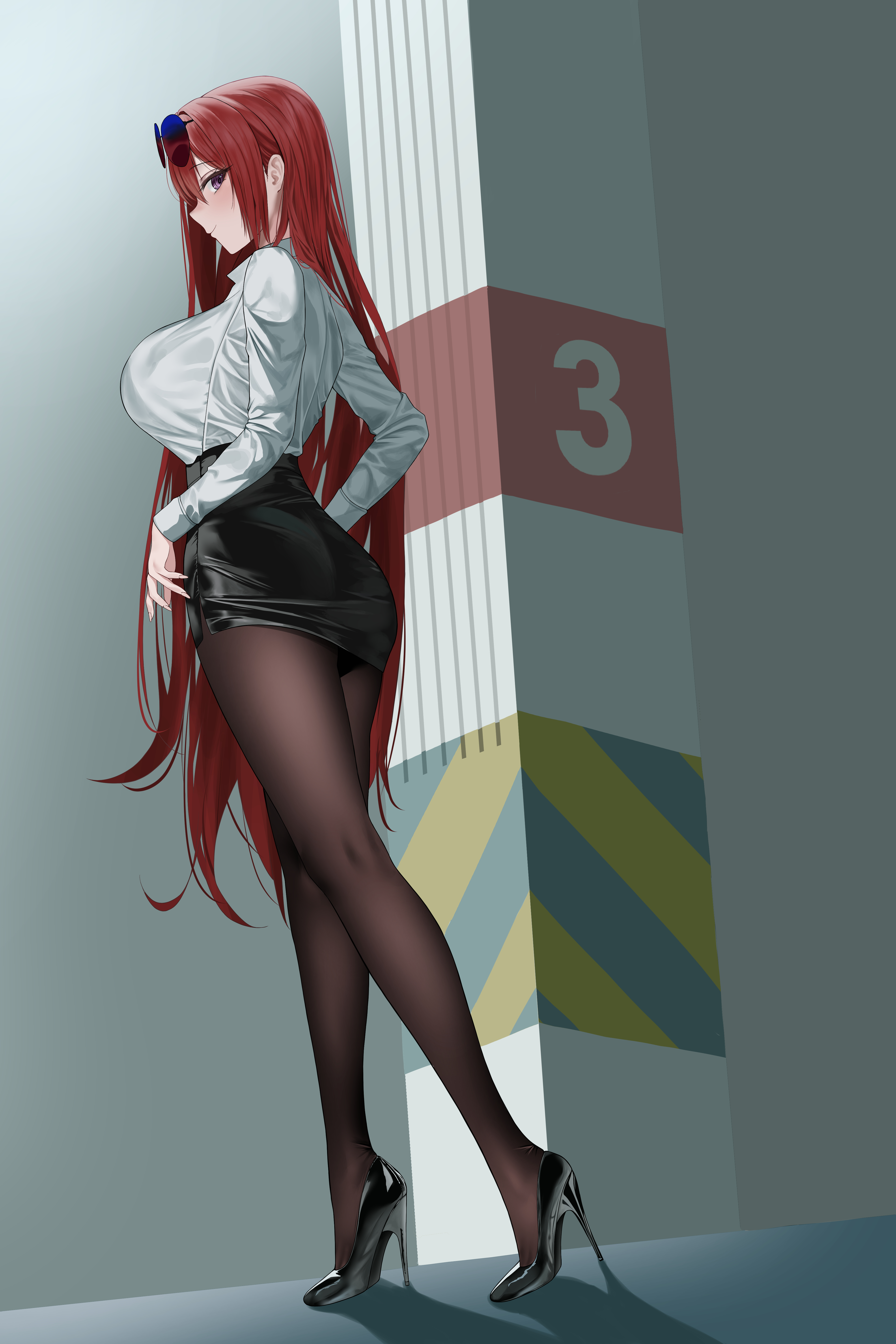 Anime Anime Girls DLNK Looking At Viewer Looking Over Shoulder Legs Monarch Azur Lane Heels Redhead  4000x6000