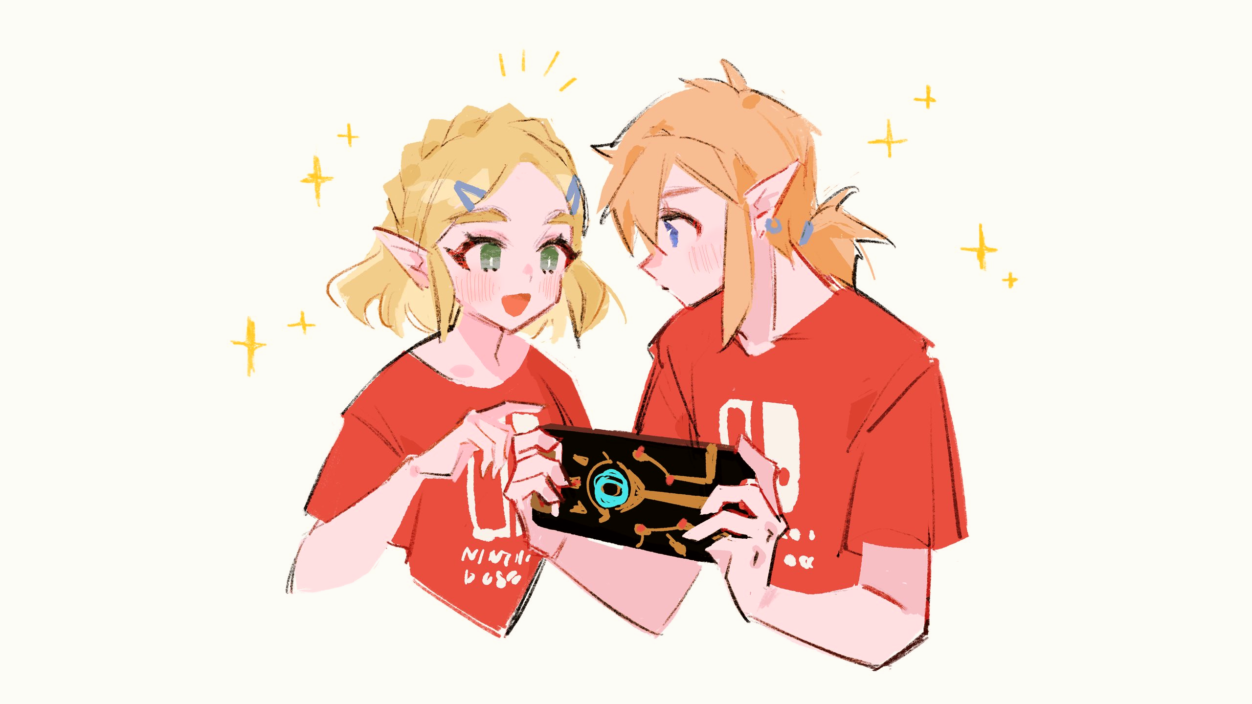 White Background Simple Background Red Shirt Blonde Zelda Link The Legend Of Zelda Nintendo Switch H 2560x1440