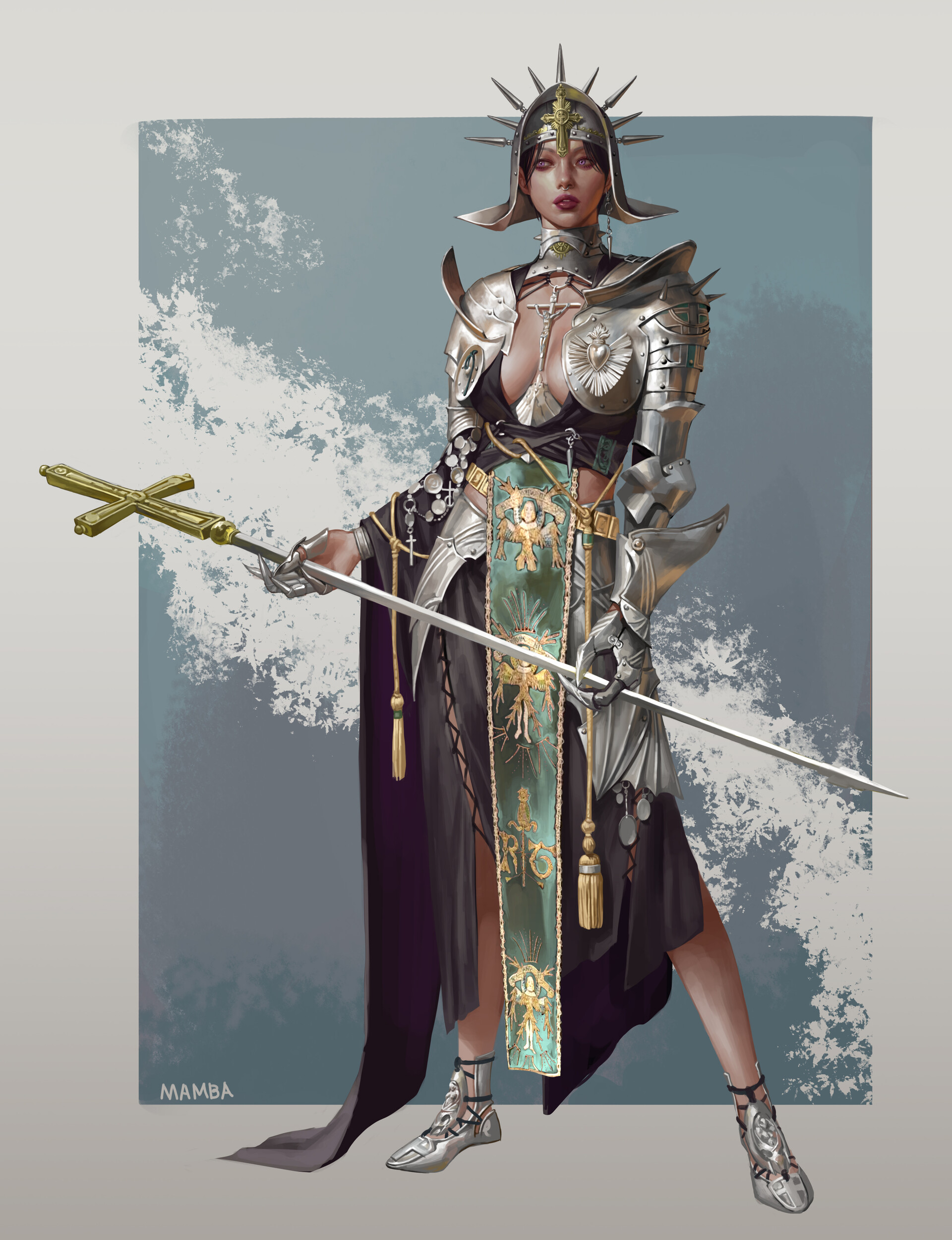 Mam Ba Drawing Warrior Women Sword Armor Digital Art Portrait Display 1920x2500