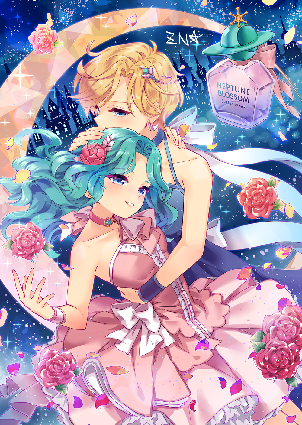 Two Women Perfume Earring Flowers Dress Sailor Moon 1000x1406