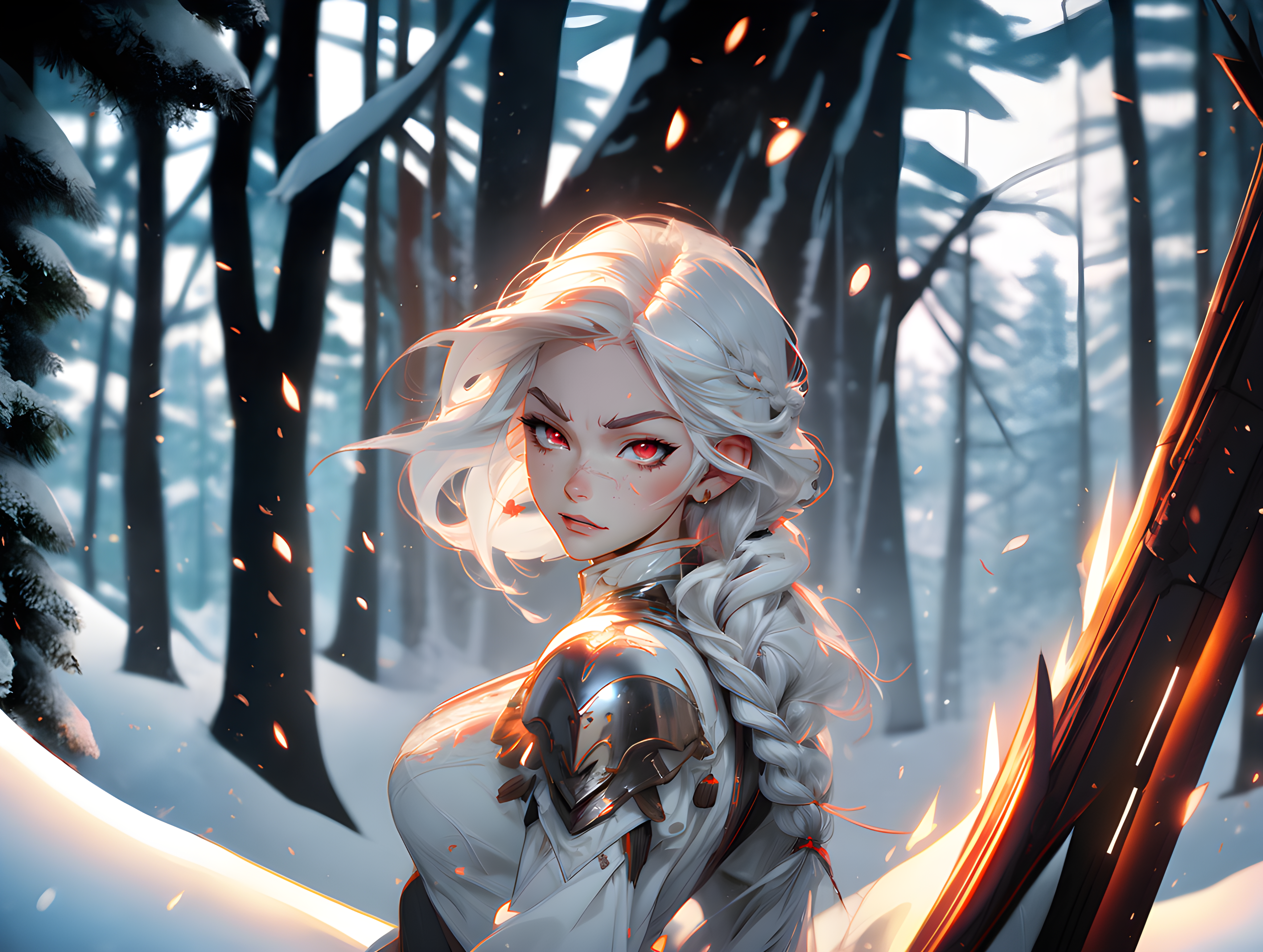 Girl In Armor Siri Red Eyes White Hair The Witcher 3 Wild Hunt The Witcher Snow Cirilla Fiona Elen R 4096x3088