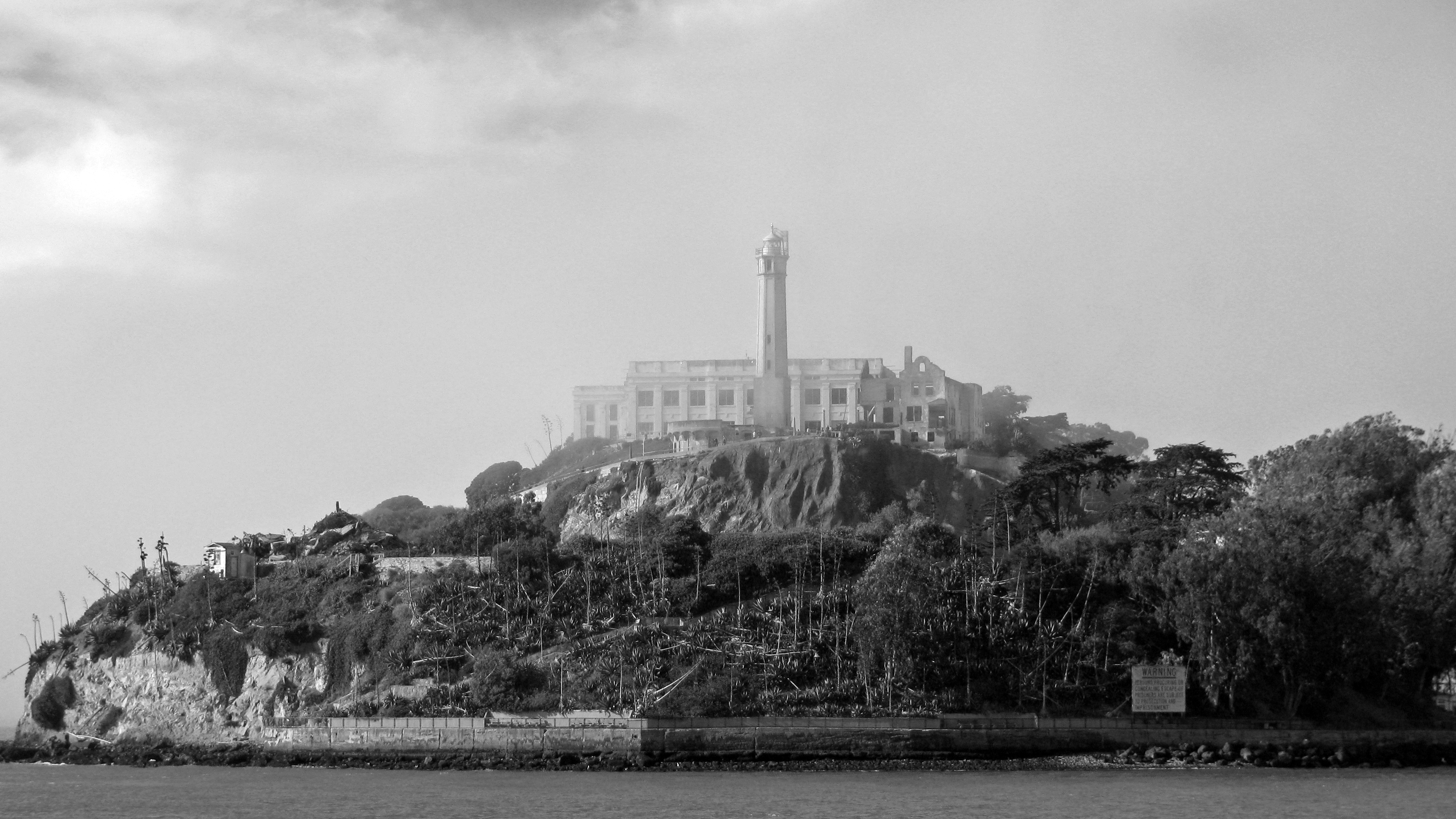 Alcatraz Monochrome Fog San Francisco Prison Photography 3456x1944