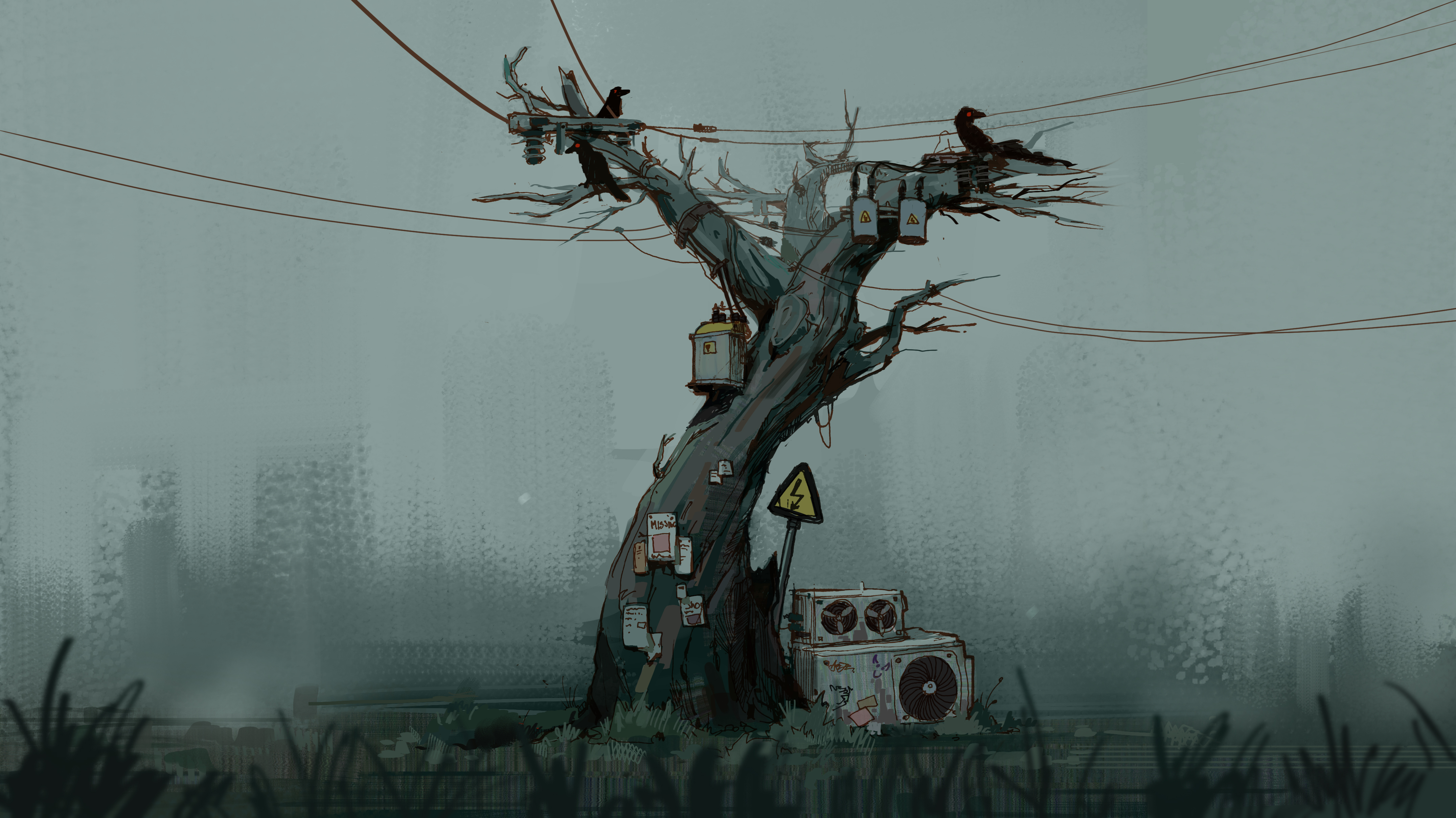 Wires Digital Art Dead Trees Birds Archie Chrisanthou 4304x2420