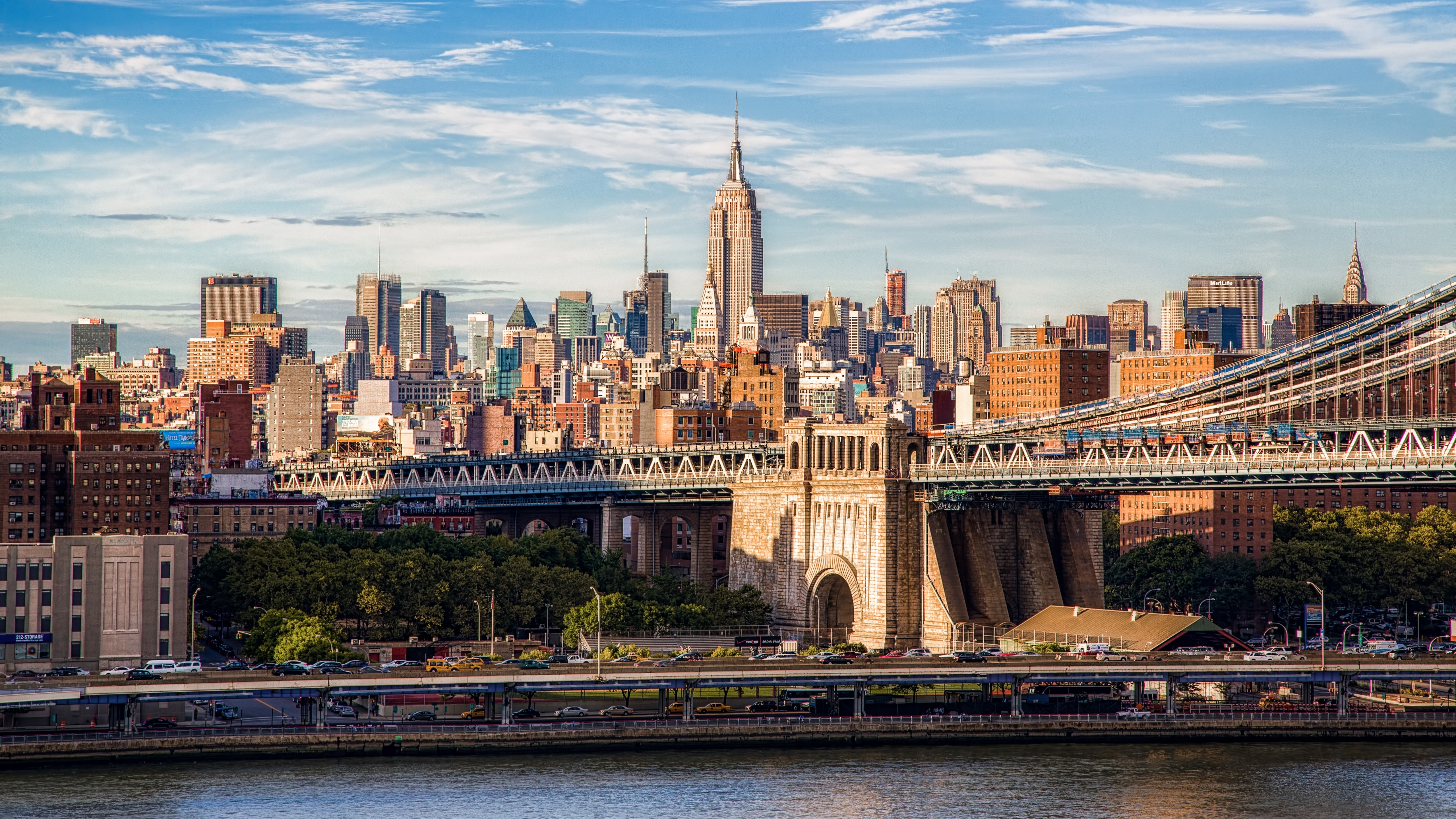 City New York City Manhattan Manhattan Bridge Empire State Building USA 5120x2880