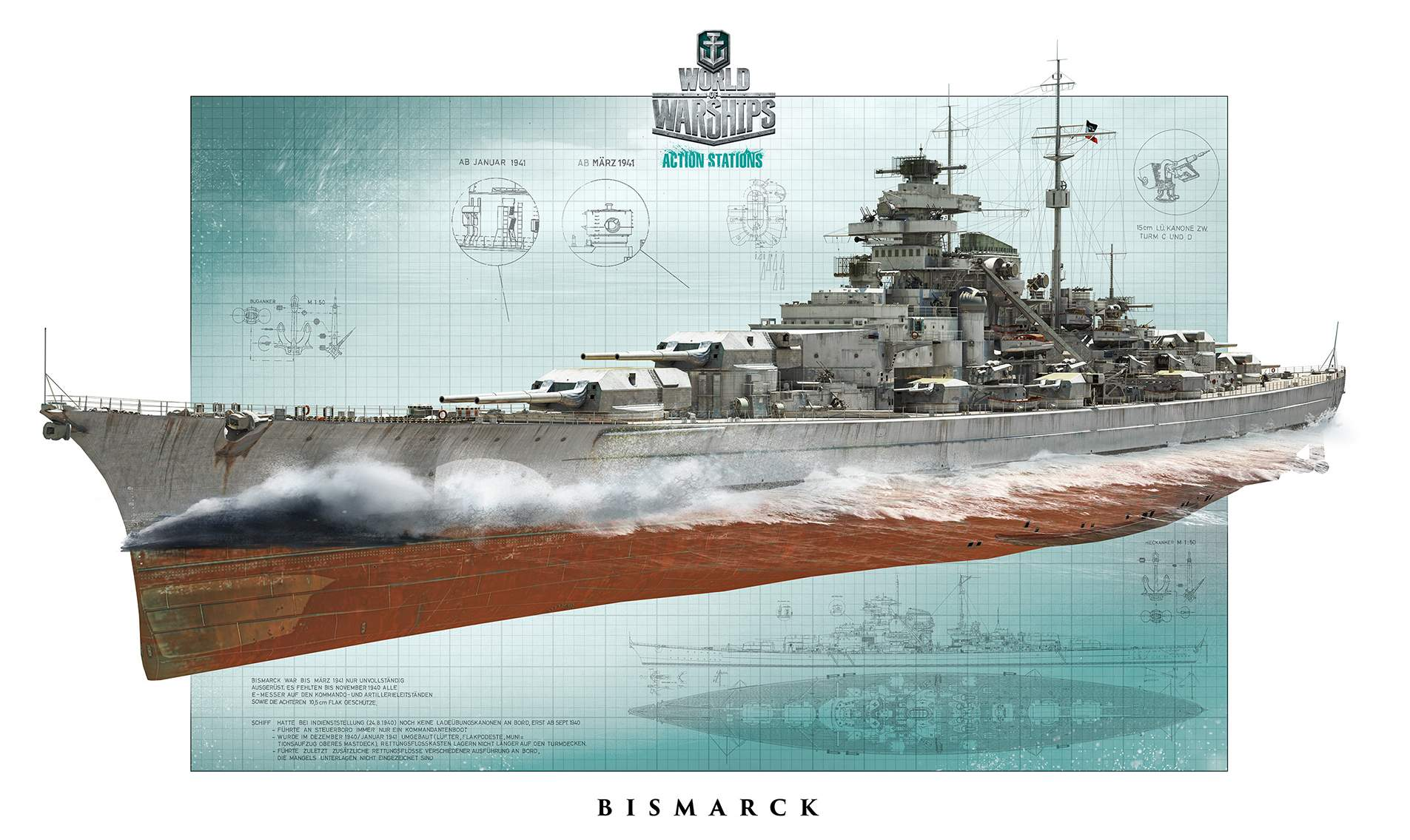 Bismarck Ship World Of Warships Video Games Artwork Ship Battleships Kriegsmarine Wargaming 1905x1135