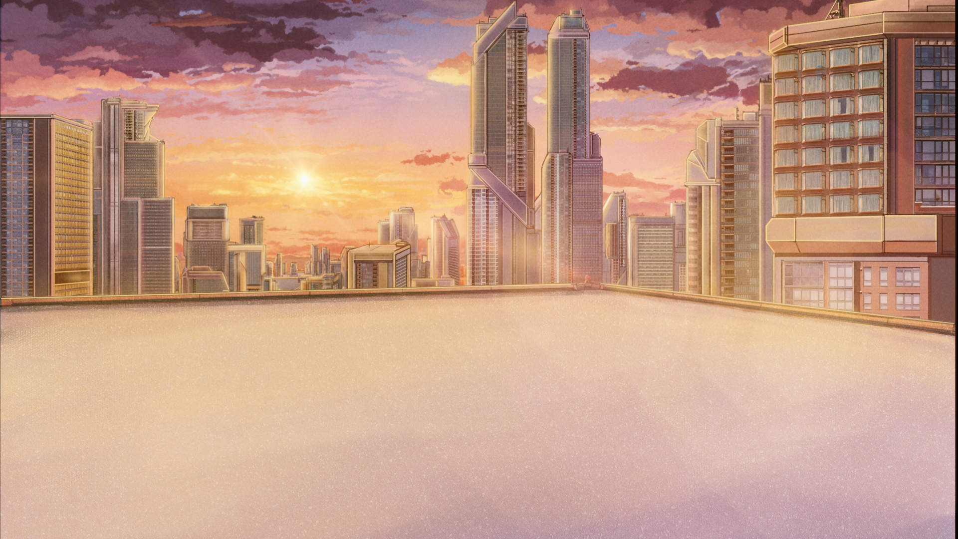 Building Digital Art Anime City City Sunset Glow Sunset Clouds Sky Anime Cityscape Rooftops Outdoors 1920x1080