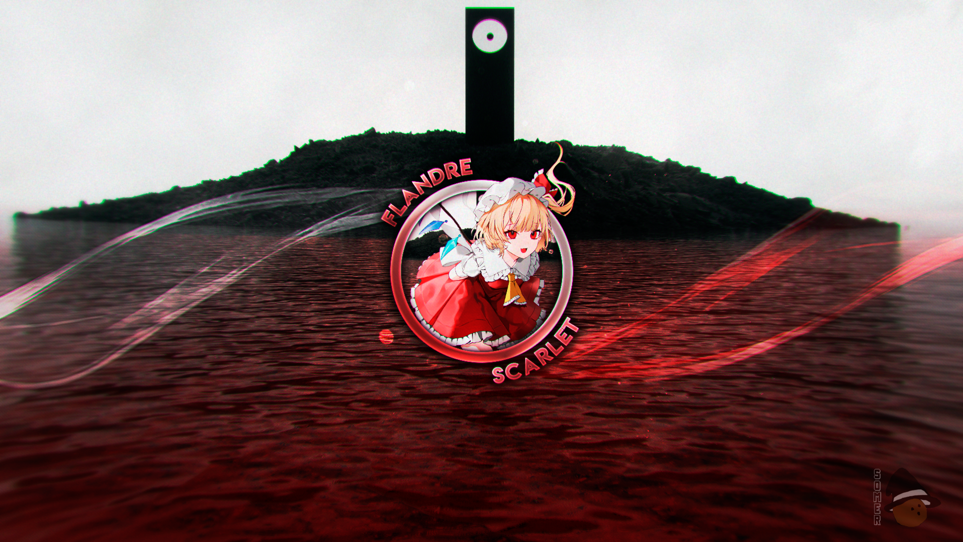 Touhou Coast Island Red Anime Girl With Wings Flandre Scarlet Chromatic Aberration Picture In Pictur 1920x1080