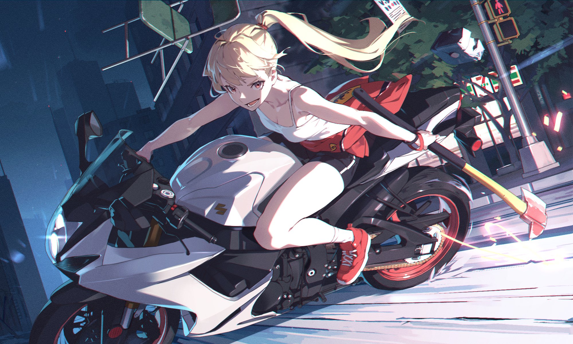 Anime Girls Motorcycle Axes Akira Slide 2000x1200