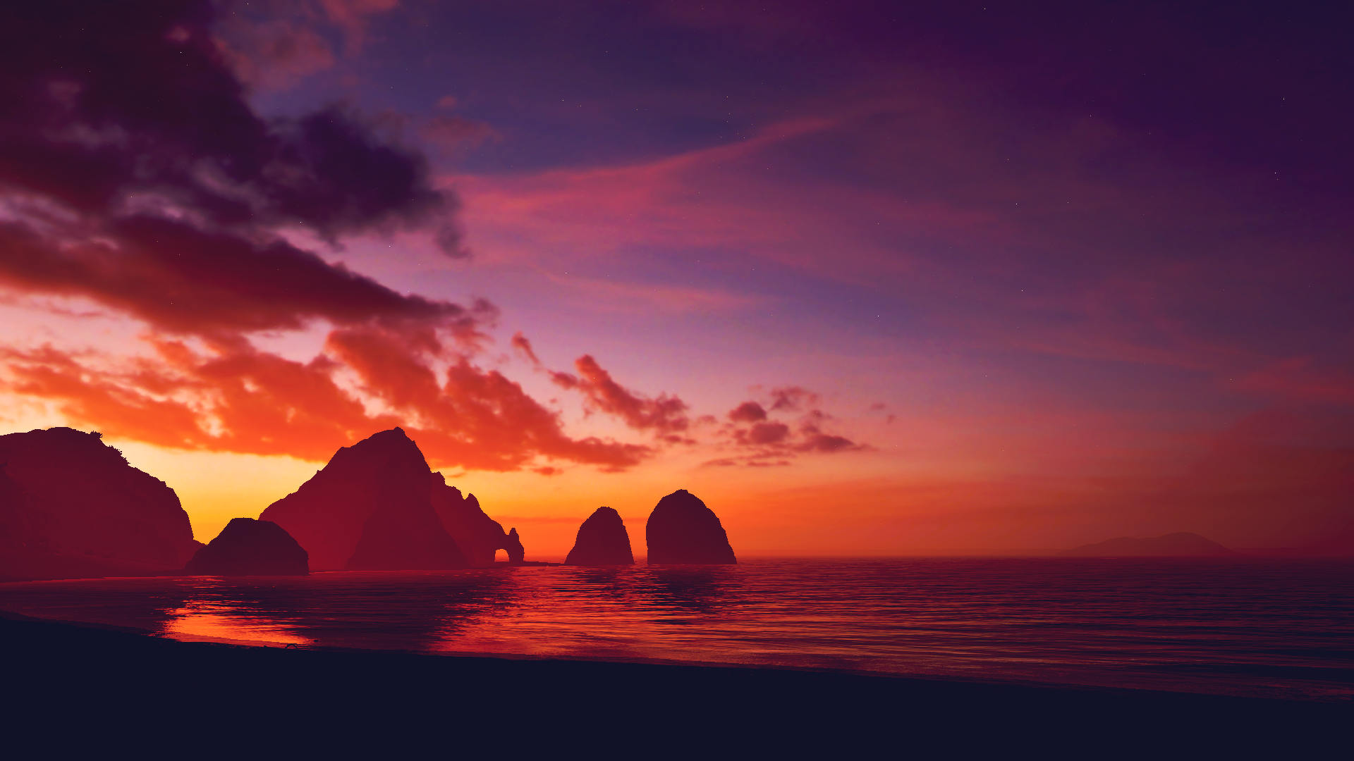 Video Games Forza Forza Horizon 5 Sea Beach Clouds Sky Dark Red Purple Orange Landscape Colorful Pla 1920x1080