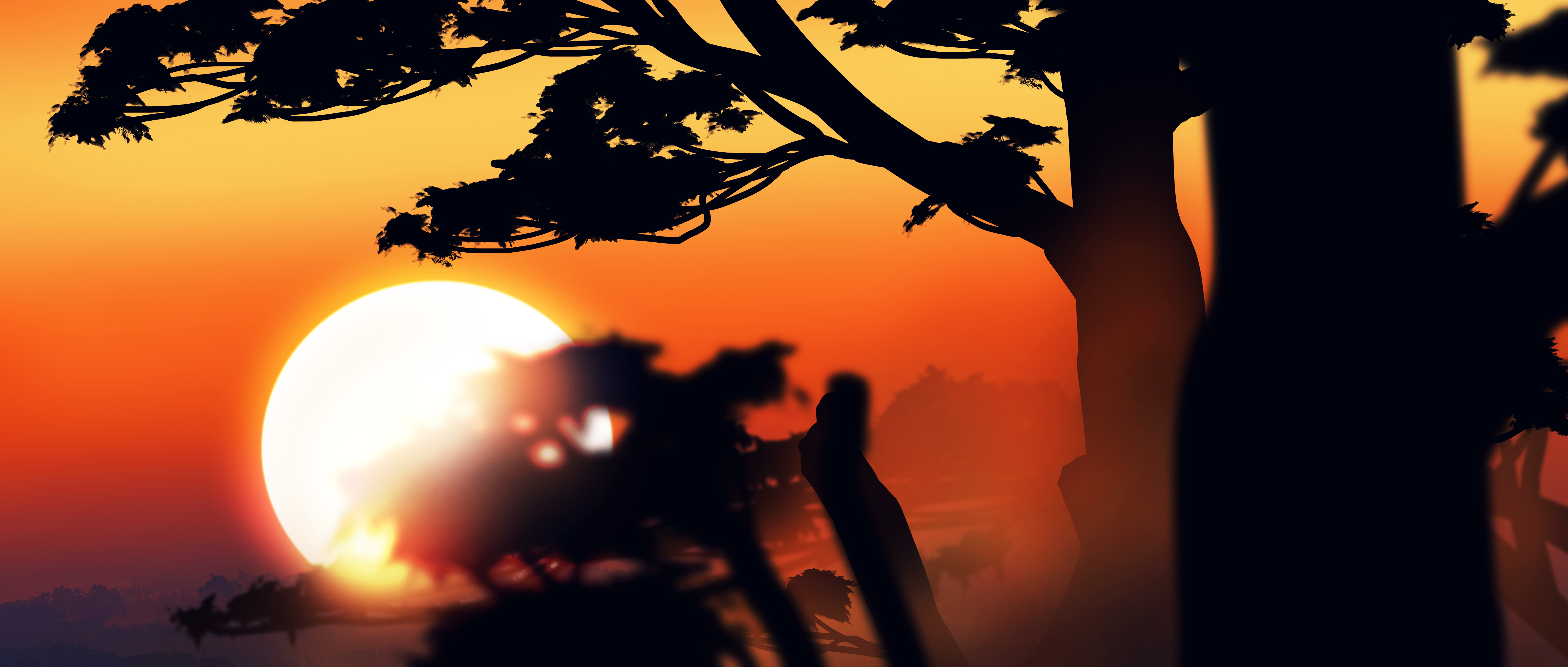 Gracile Digital Art Artwork Illustration Ultrawide Wide Screen Trees Sun Sky Sunset 5640x2400