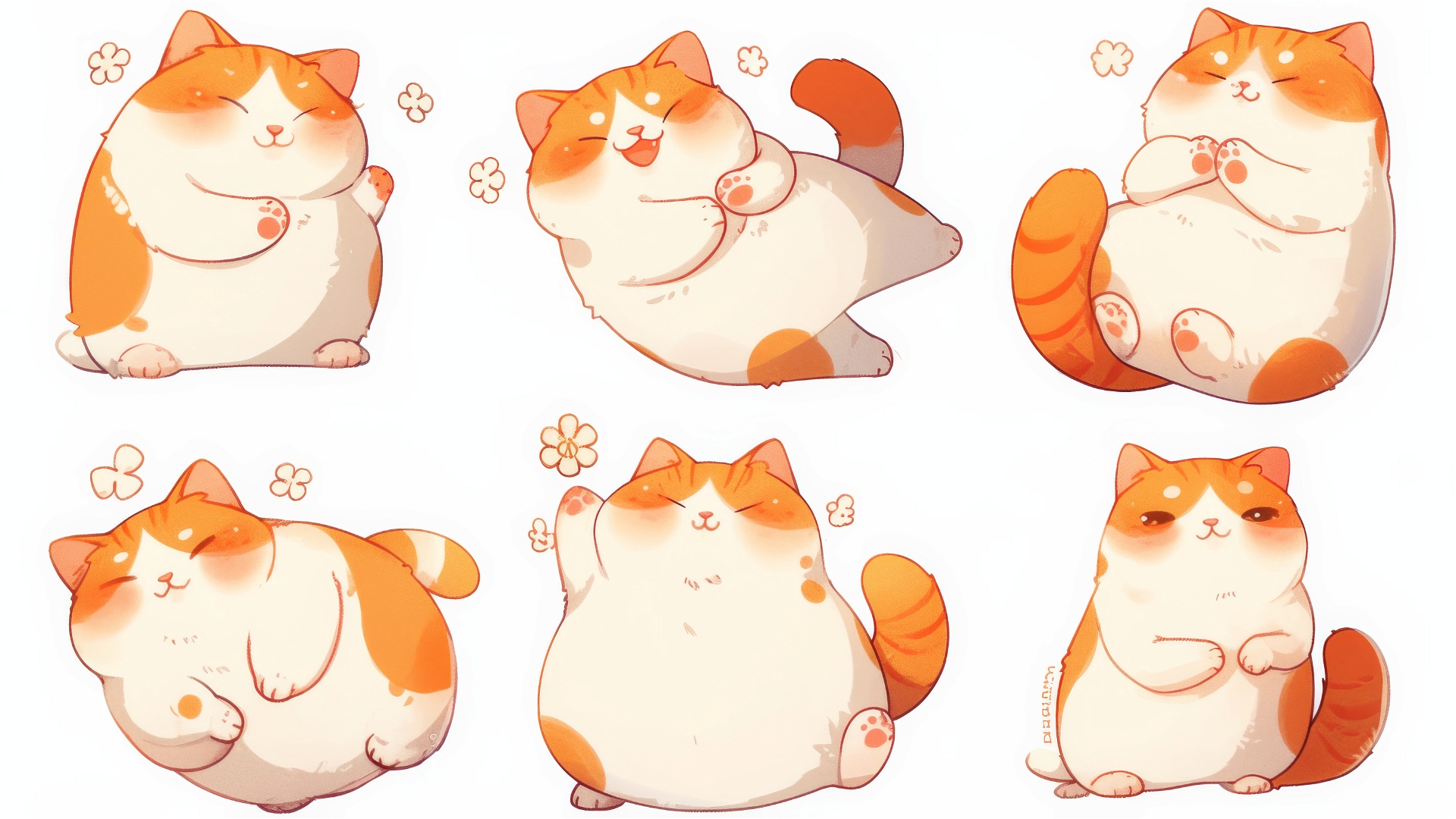 Cats White Flowers Orange Anime 1920x1080