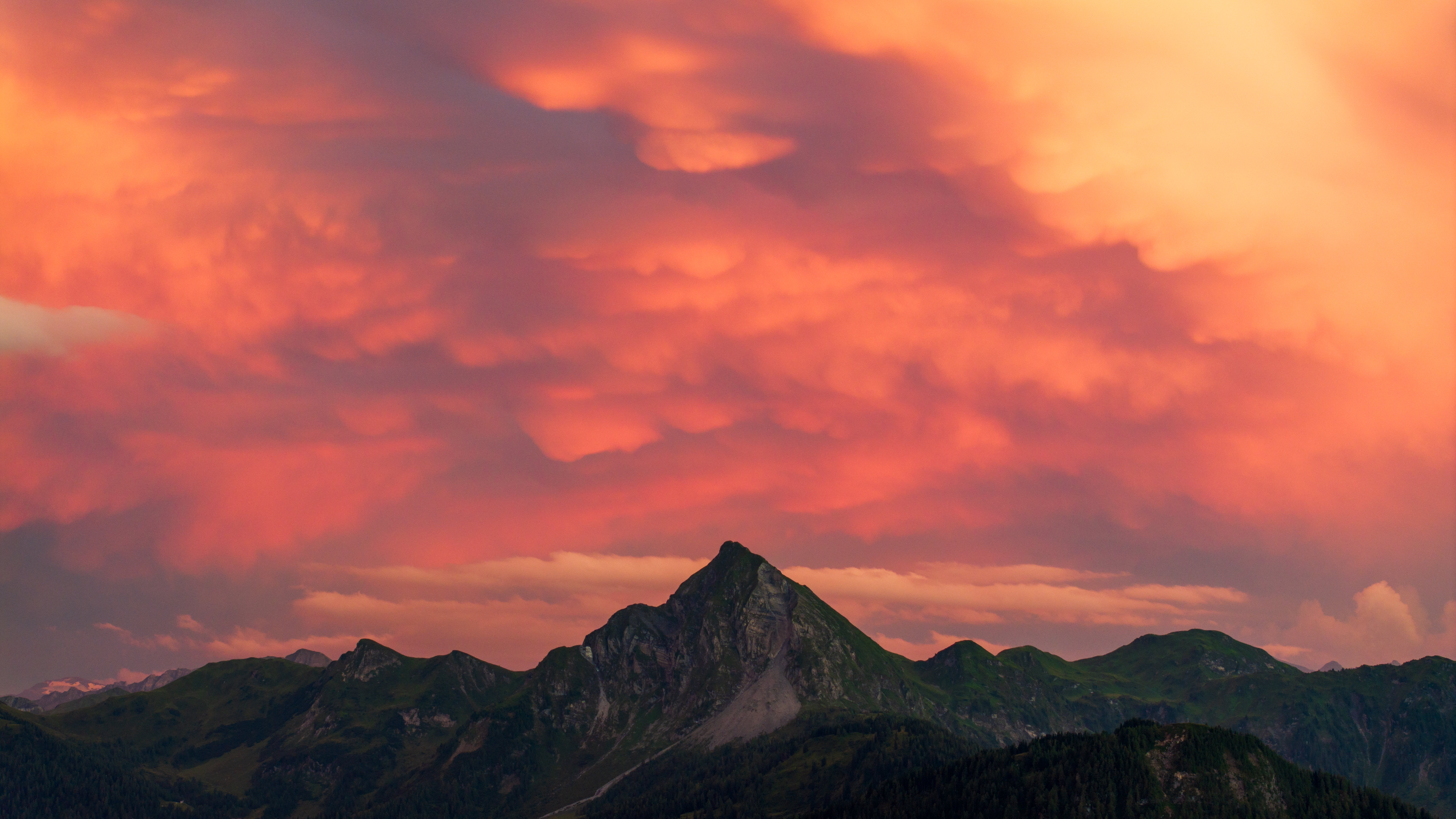 Nature Landscape Mountains Sky Clouds Pink Clouds Trees Aerial View Drone Photo Salzburg Austria 3840x2160