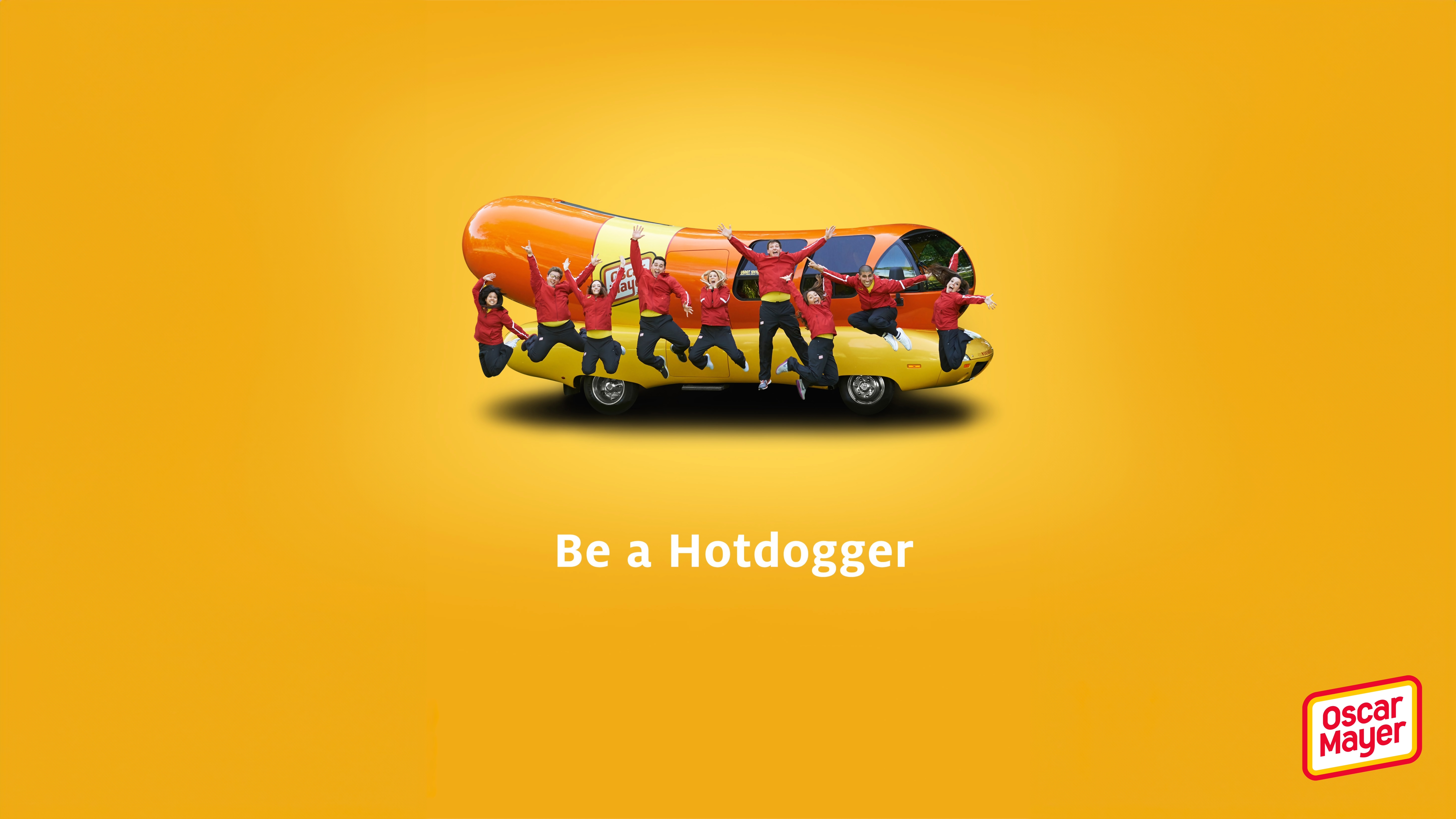 Hot Dogs Oscar Mayer Truck Jumping Motivational Yellow Background Logo Wienermobile 6016x3384