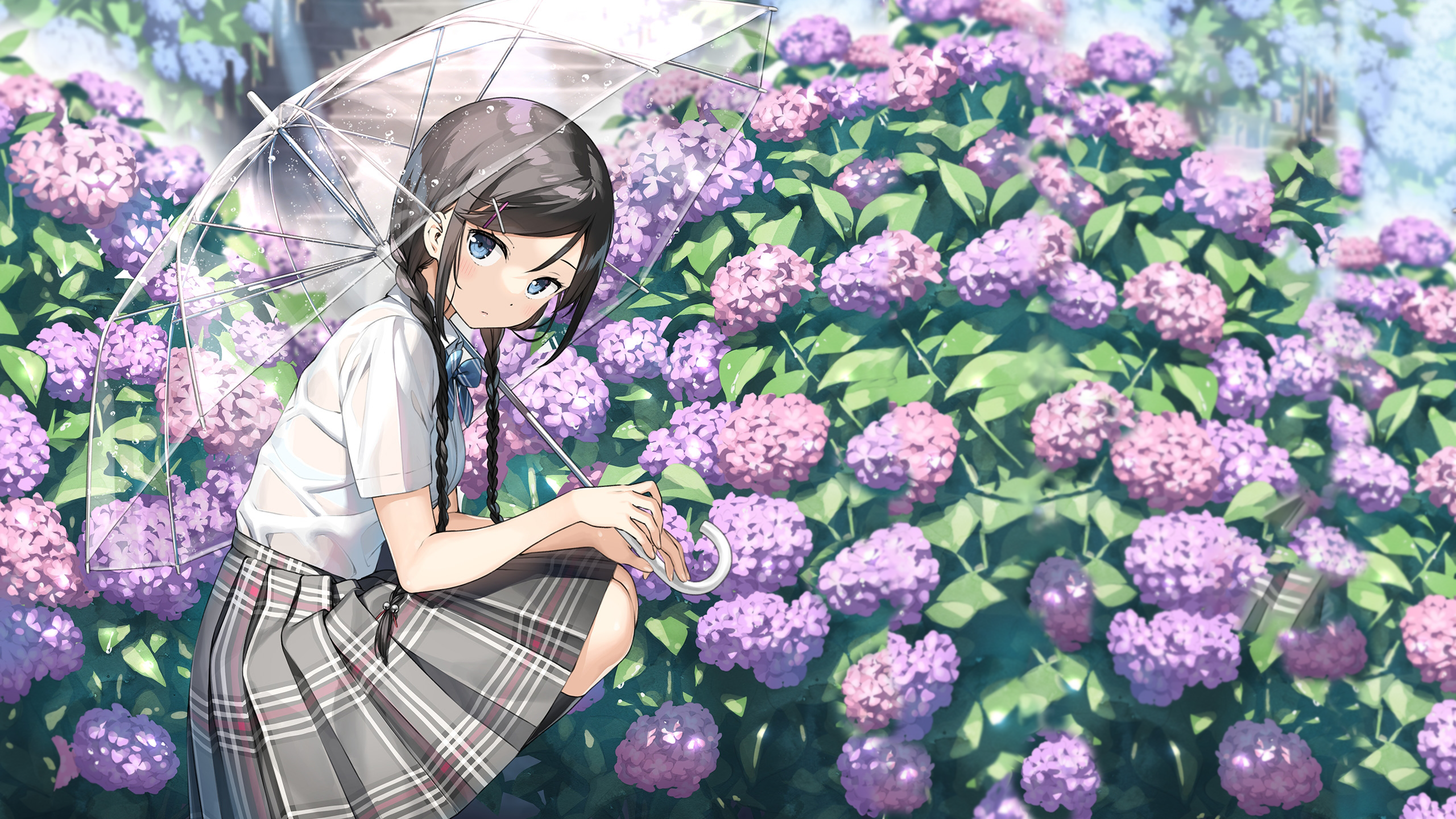 Kantoku Anime Girls Umbrella Peonies 2560x1440