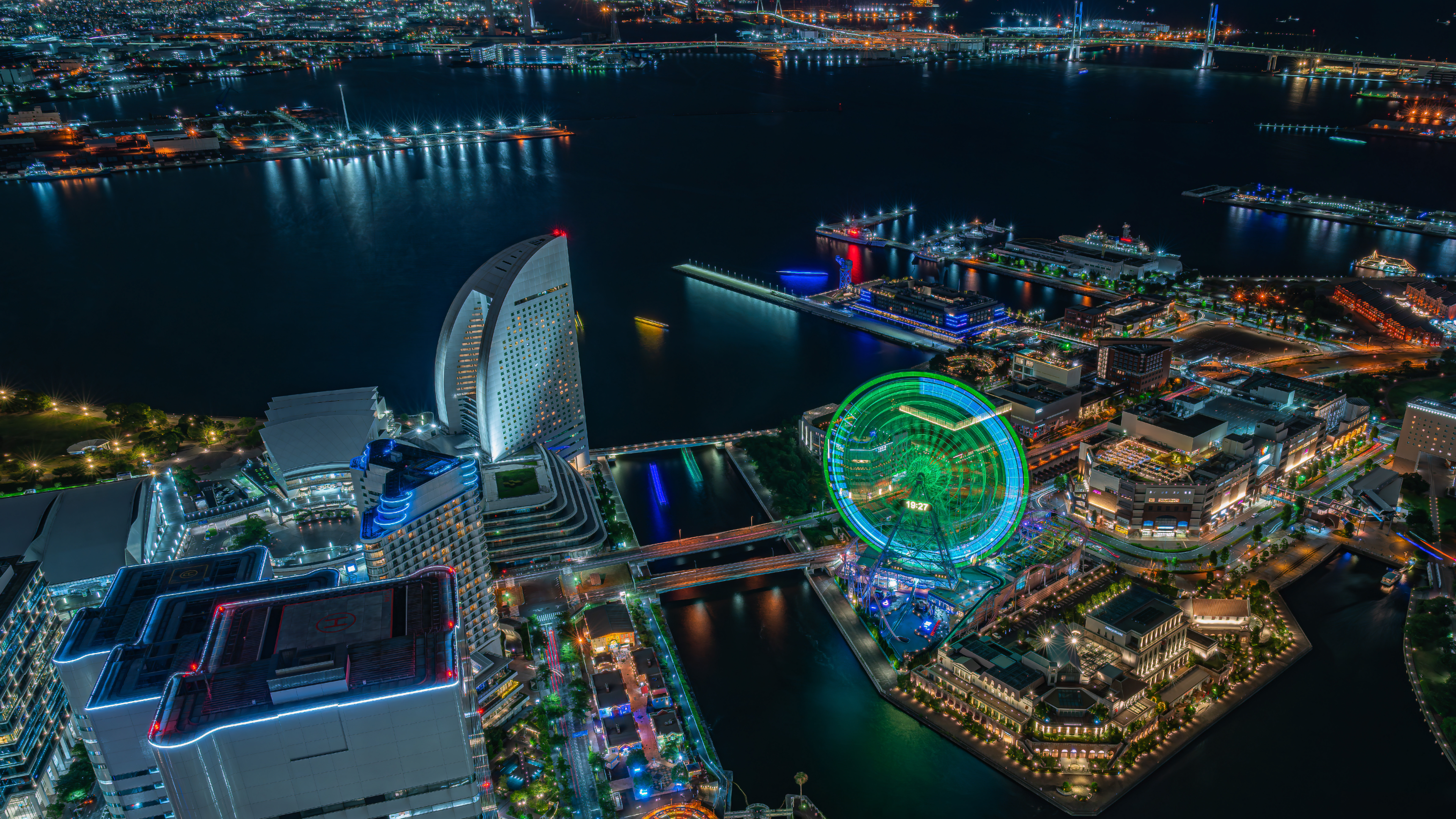 Landscape City Cityscape Skyline Urban Night Lights Water Trees Pier Long Exposure Far View Drone Ph 3840x2160