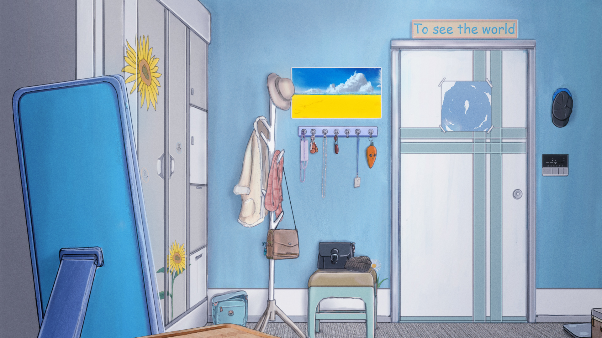 Digital Art Anime Winter Room Living Rooms Sunflowers Picture In Picture Wardrobe 1920x1080