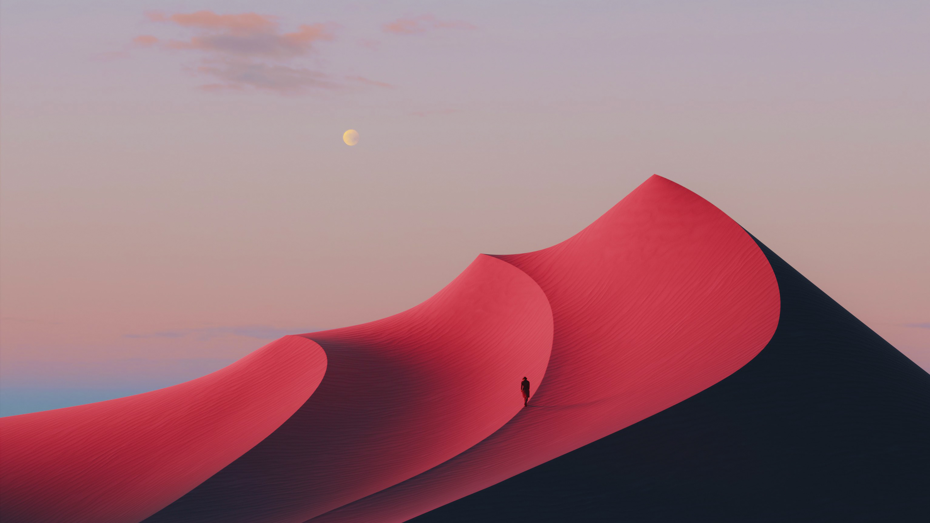 Digital Art Artwork Illustration Nature Landscape Desert Dunes Men Alone Moon Sky Sand 3067x1725