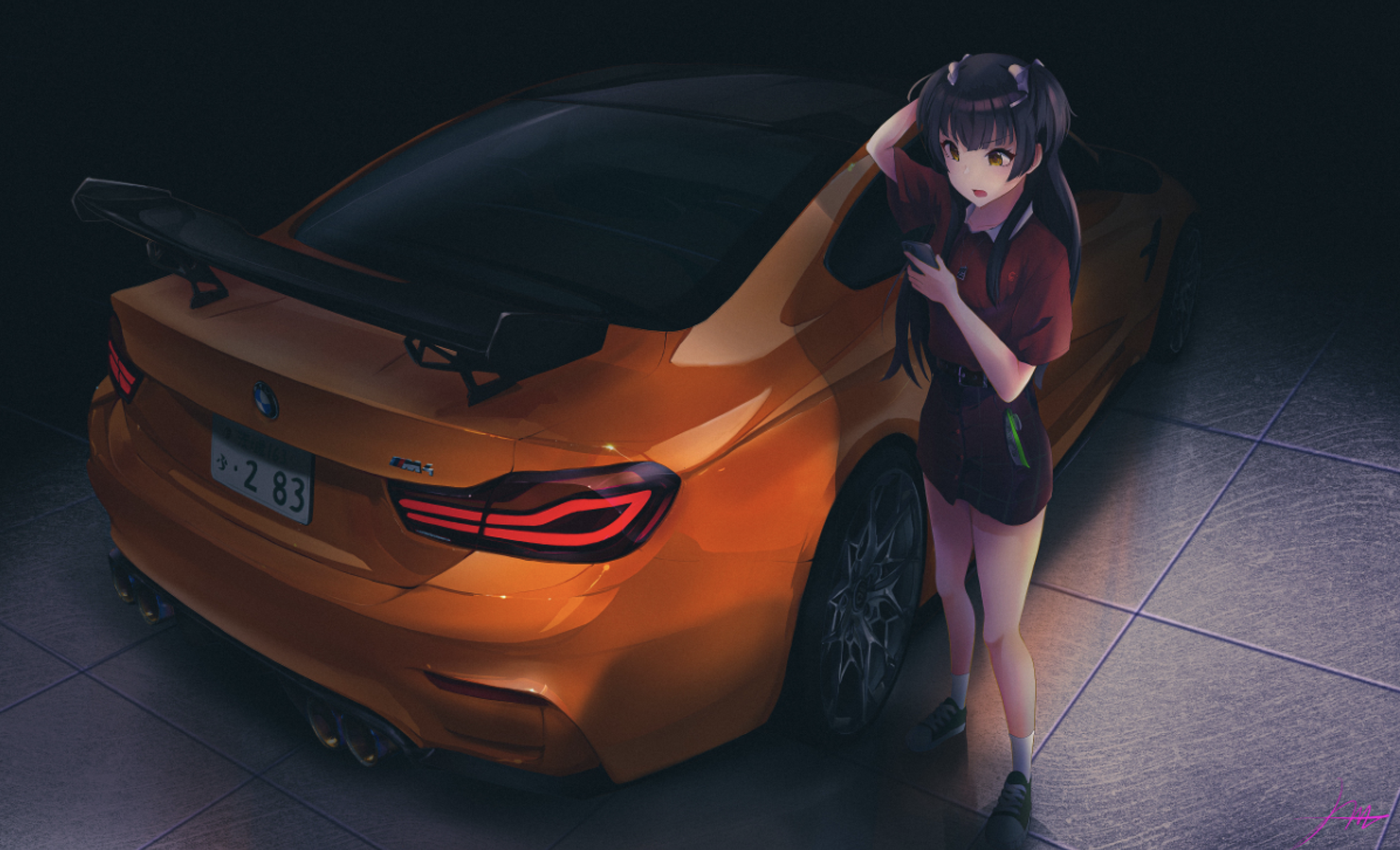 THE IDOLM STER Shiny Colors Artwork Fuyuko Mayuzumi BMW 4 Series BMW M4 BMW M4 F82 Anime Girls 2444x1484