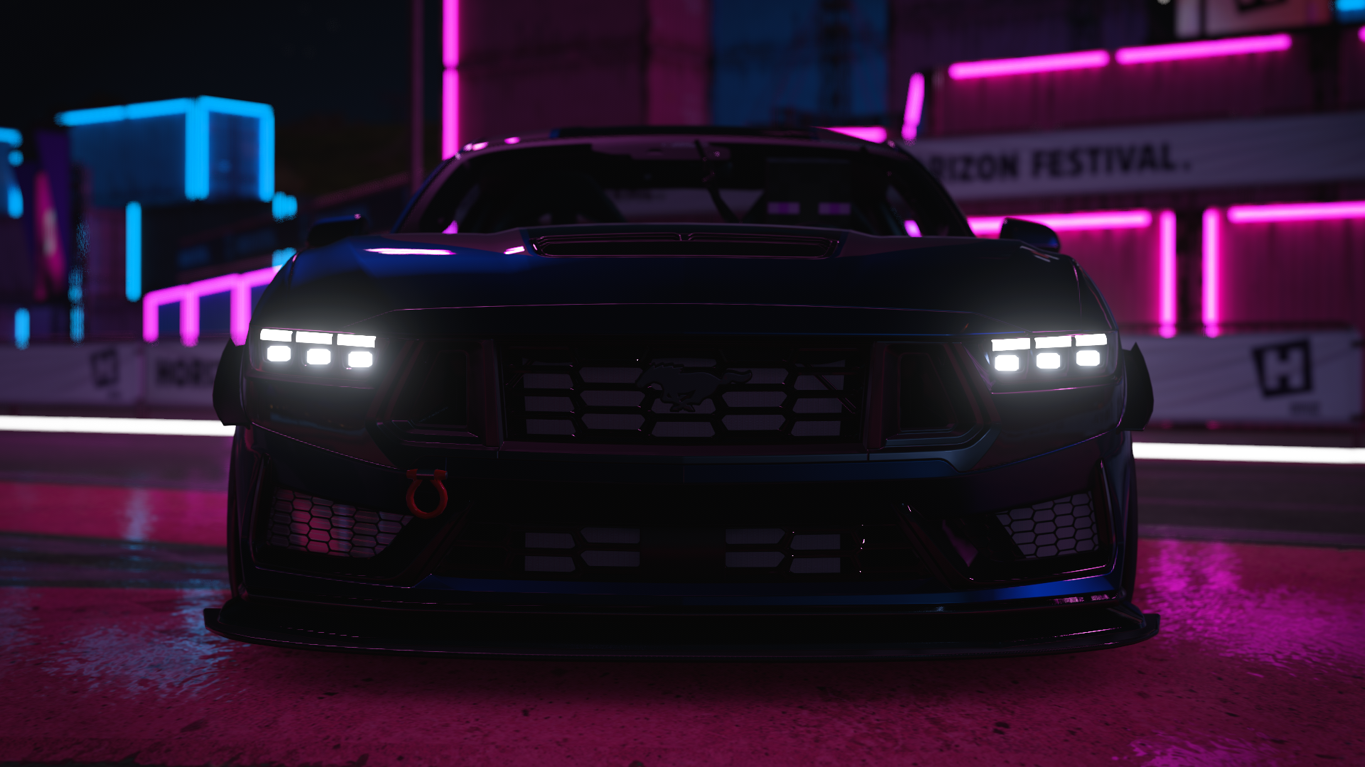 2025 Ford Mustang Dark Horse Forza Horizon 5 Car Neon Reflection Video Games Ford V8 Engine Muscle C 1920x1080