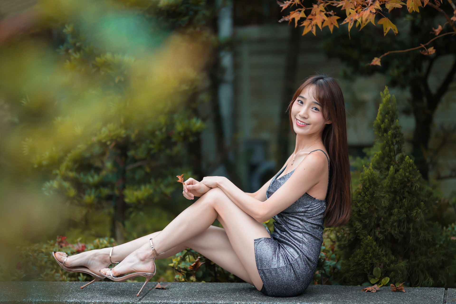 Asian Women Model Long Hair Dark Hair Sitting Legs 1920x1280