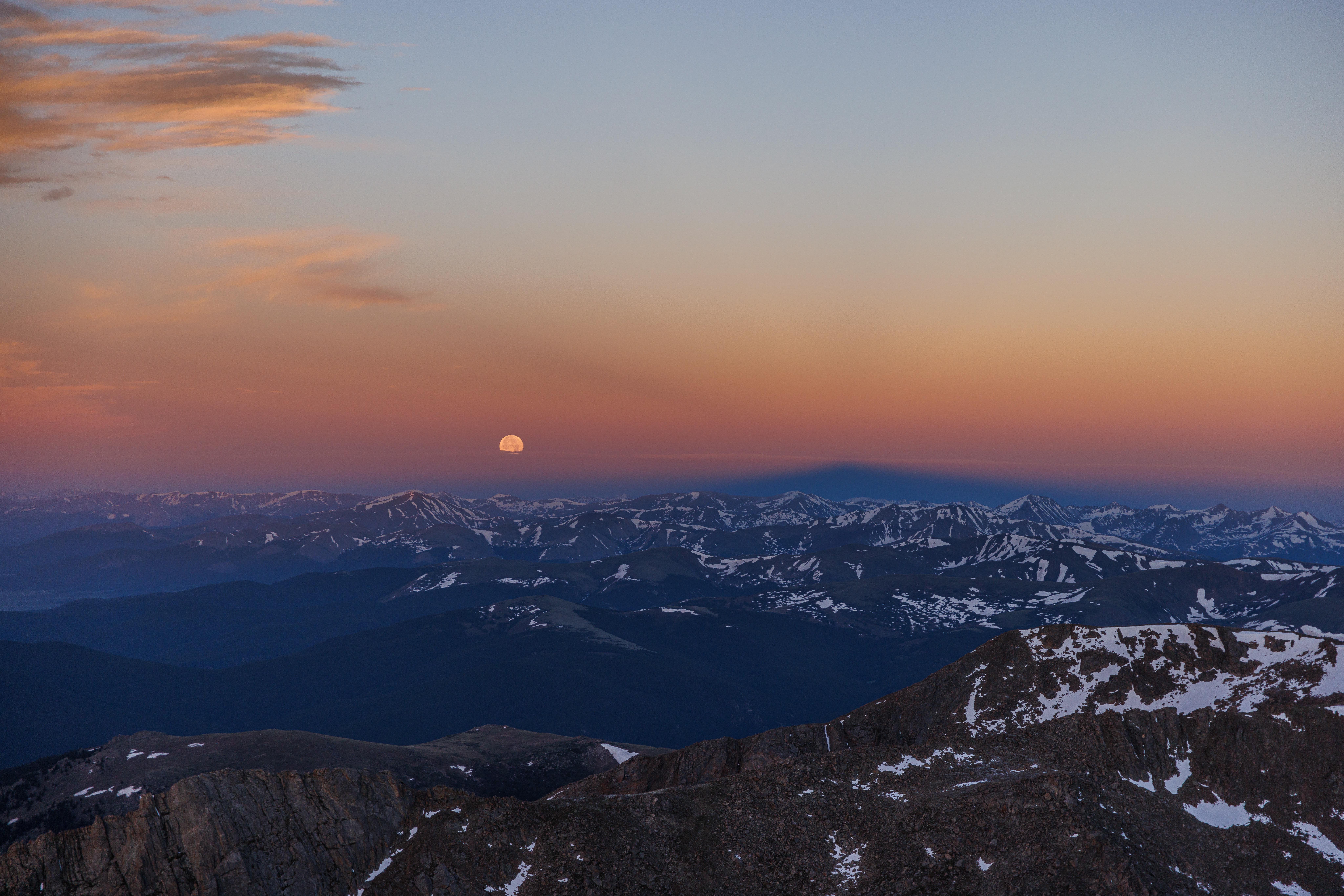 Sunset Clear Sky Nature Landscape Mountains Aerial View Colorado USA Snow Moon 8192x5464
