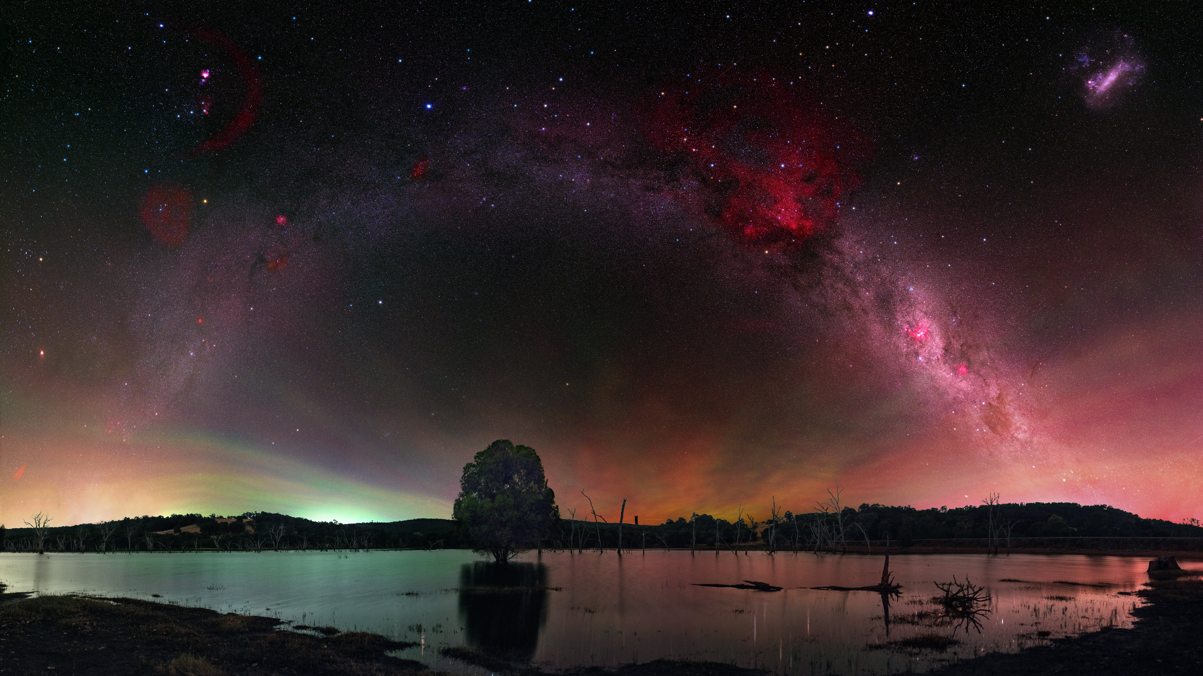 Nature Landscape Sky Trees Lake Water Night Plants Stars Space Galaxy Milky Way Long Exposure Austra 3840x2160