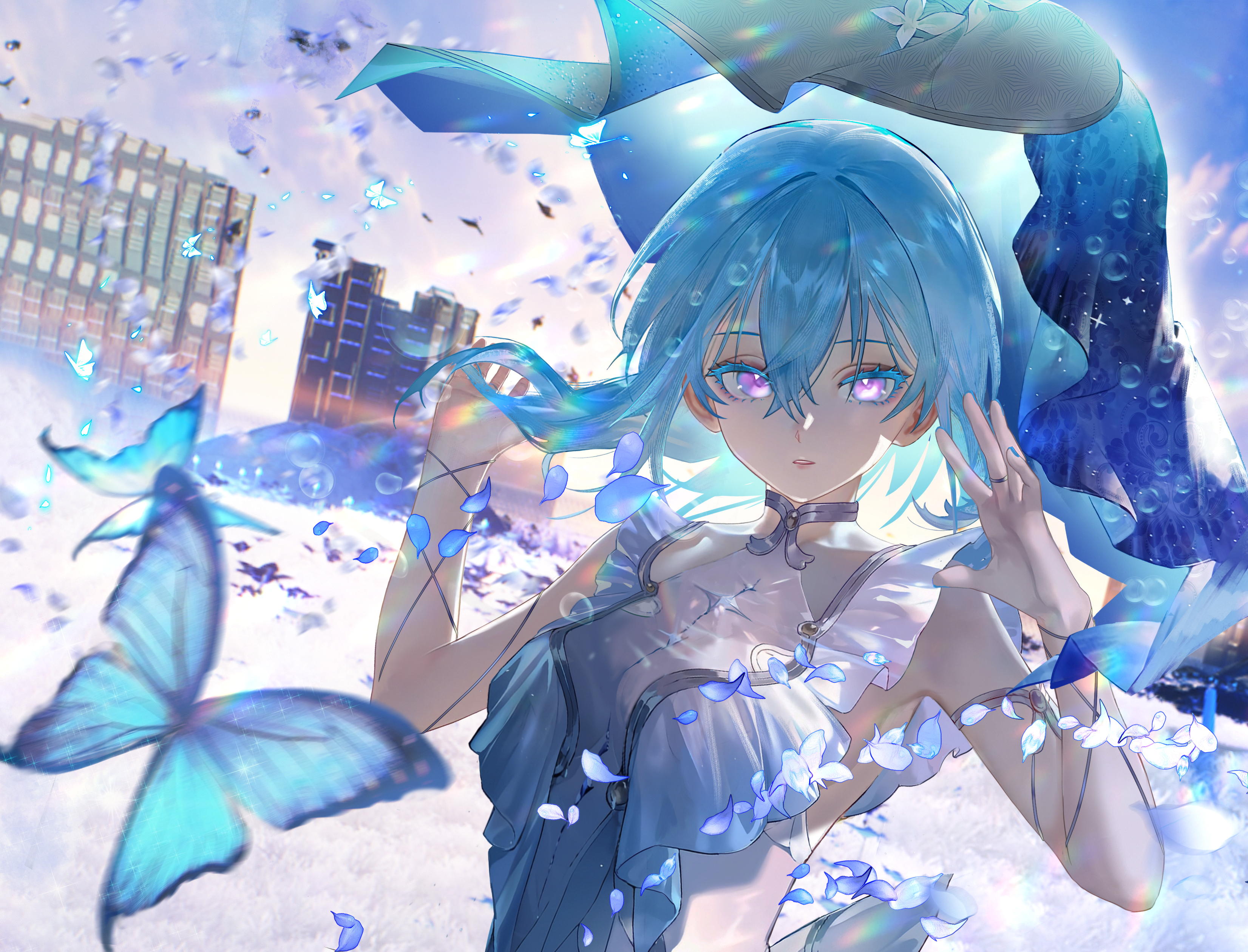 Anime Anime Girls Butterfly Shorekeeper Wuthering Waves Wuthering Waves Cyan Hair 3304x2522