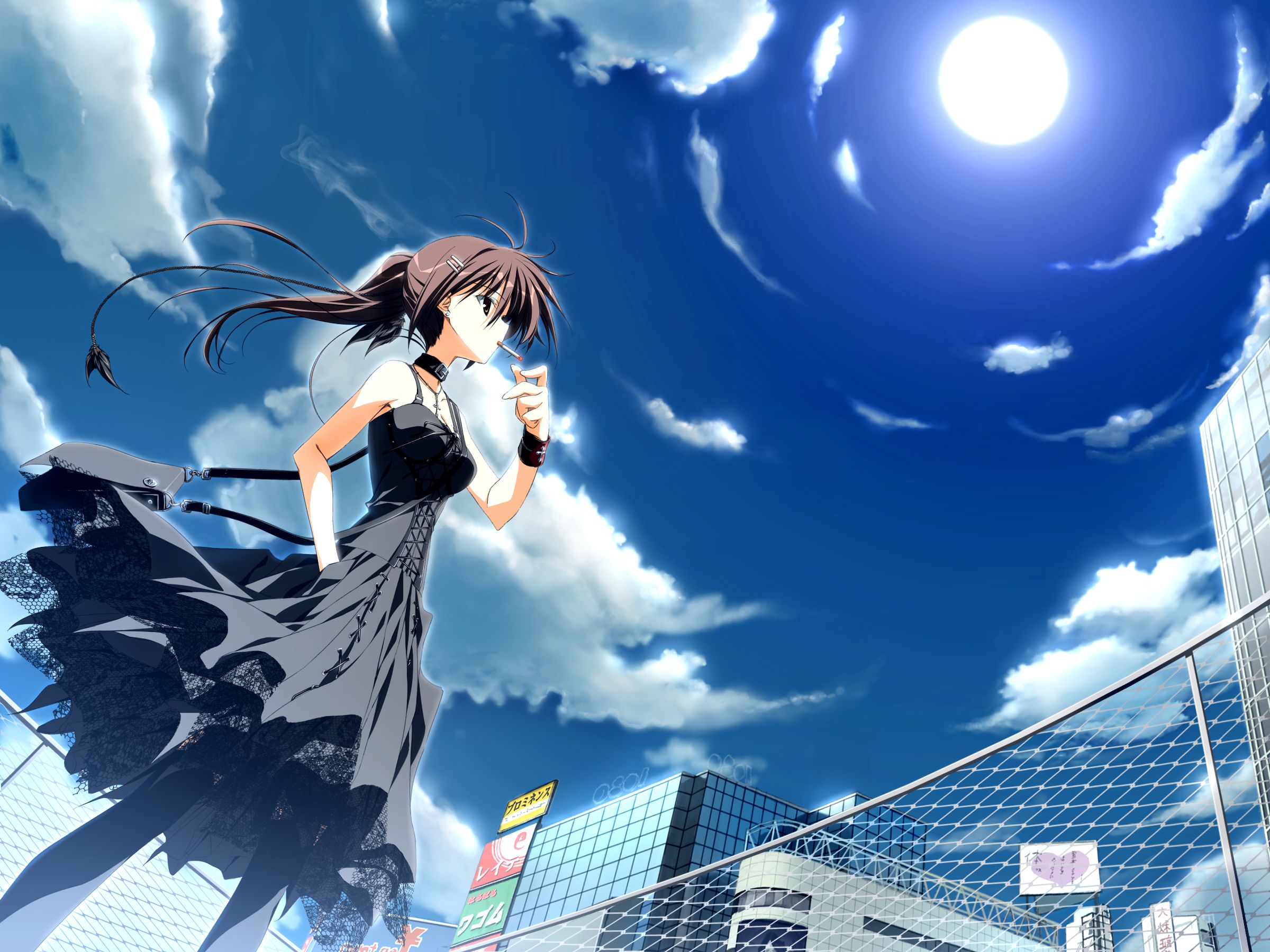 SCA Di Kagome Artist Minakami Yuki Black Dress Brunette Smoking Rooftops Visual Novel Sun Bottom Vie 2400x1800