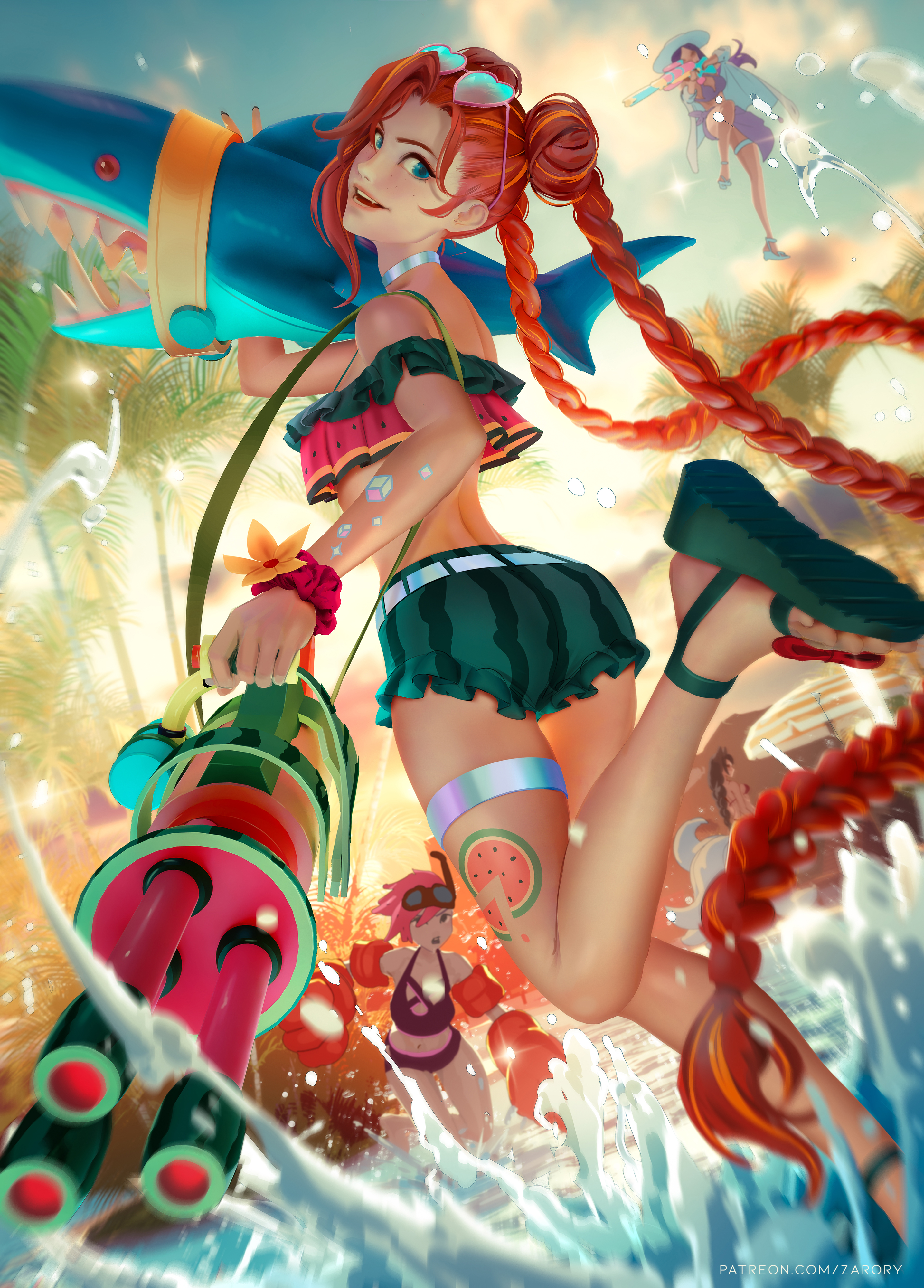 Jinx League Of Legends League Of Legends Video Games Video Game Girls Pool Party 2D Artwork Drawing  2870x4000